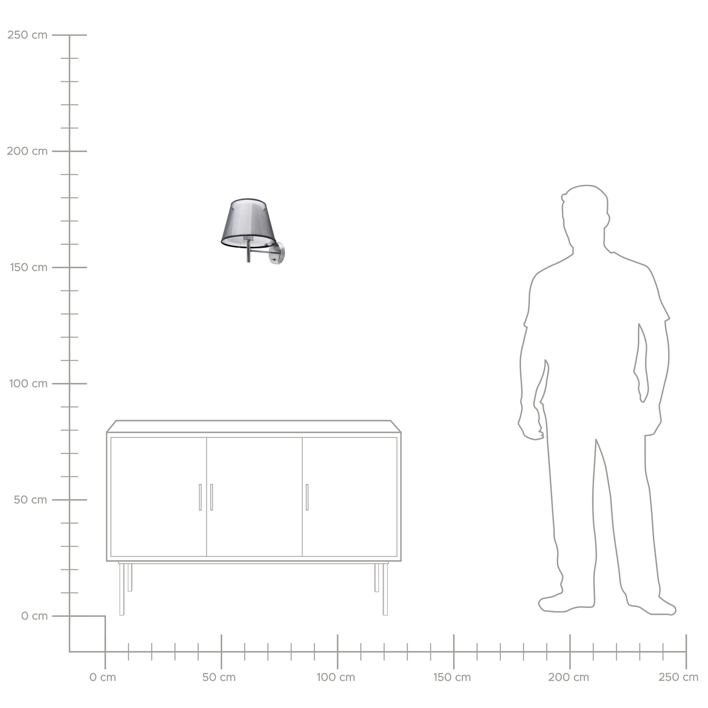 Wall Lamp Grey Fabric Bell Shade 28cm Shiny Modern