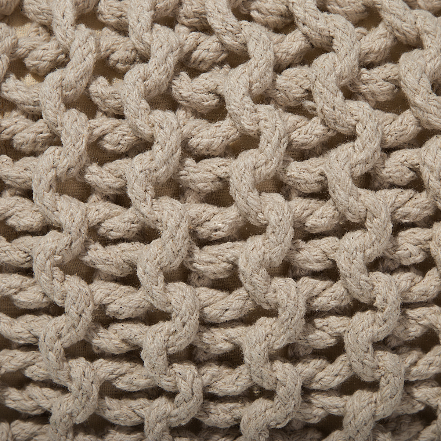 Beige Round Knit Pouf Ottoman 50 x 35cm With EPS Beads