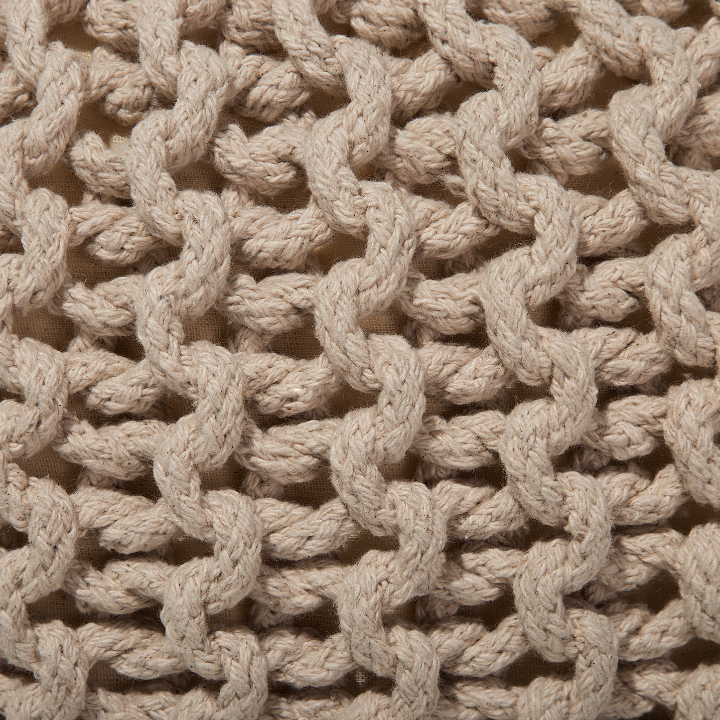Knitted Beige Pouf Ottoman 40 x 25cm Cotton EPS Beads