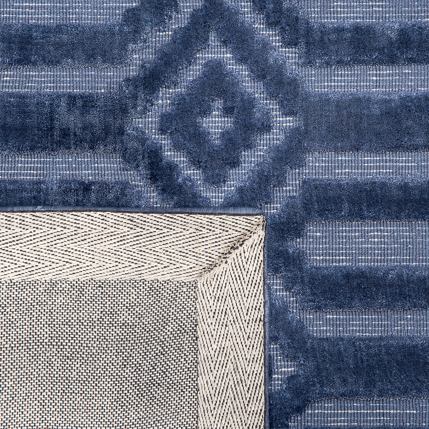 Blue Viscose Hand Woven Geometric Flatweave Rug 80 X 150cm