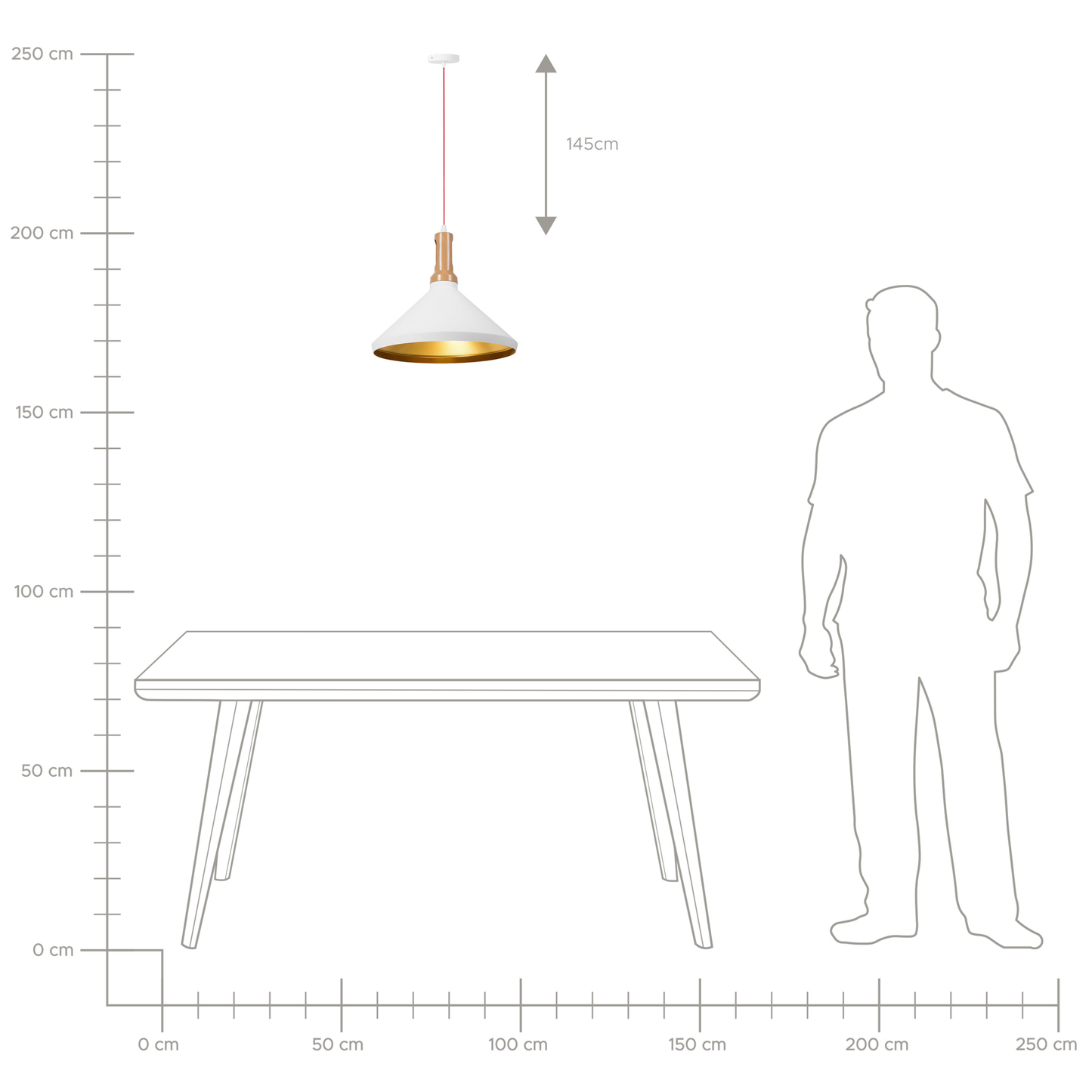 Hanging Pendant Lamp Gold And Light Wood Aluminum Cone Shade