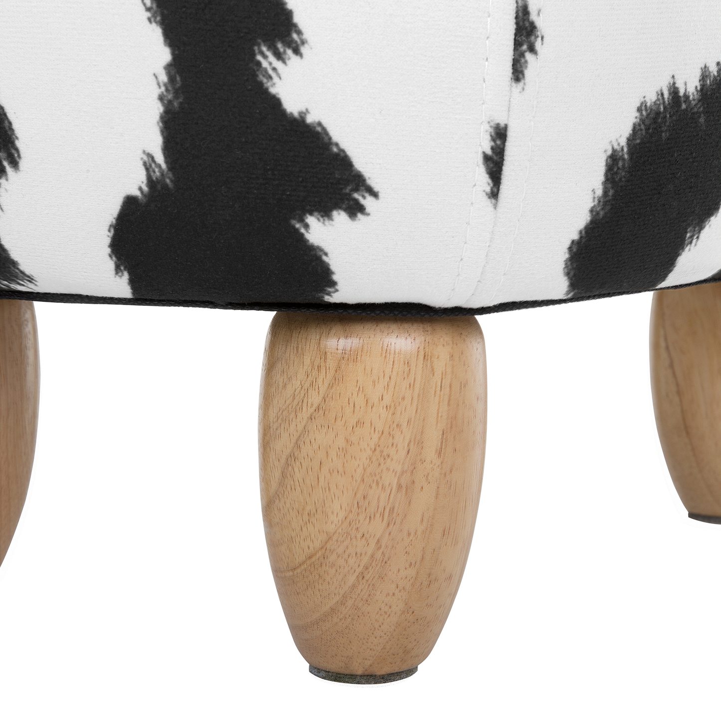 Cow Storage Stool Black White Faux Leather Wooden Legs