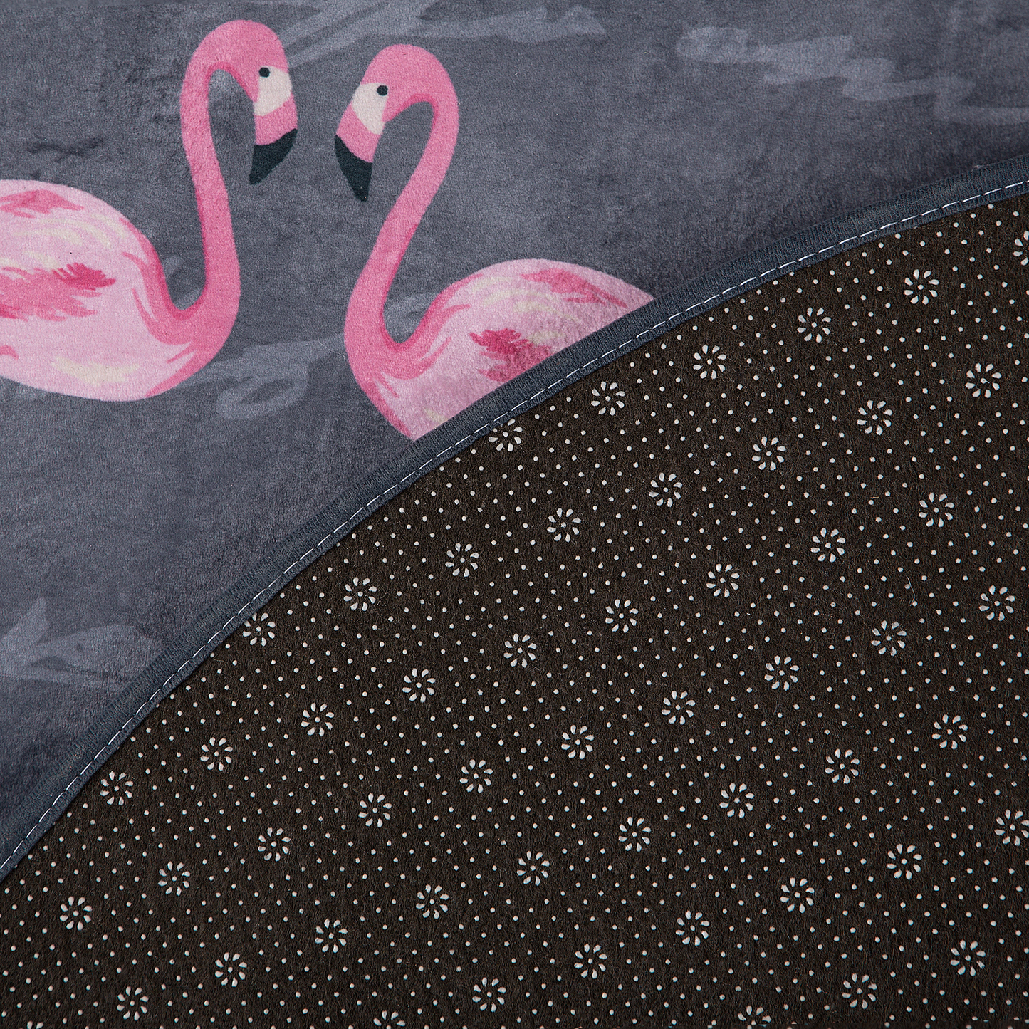 Kids Round Rug Grey Pink Flamingos Low Pile 120cm