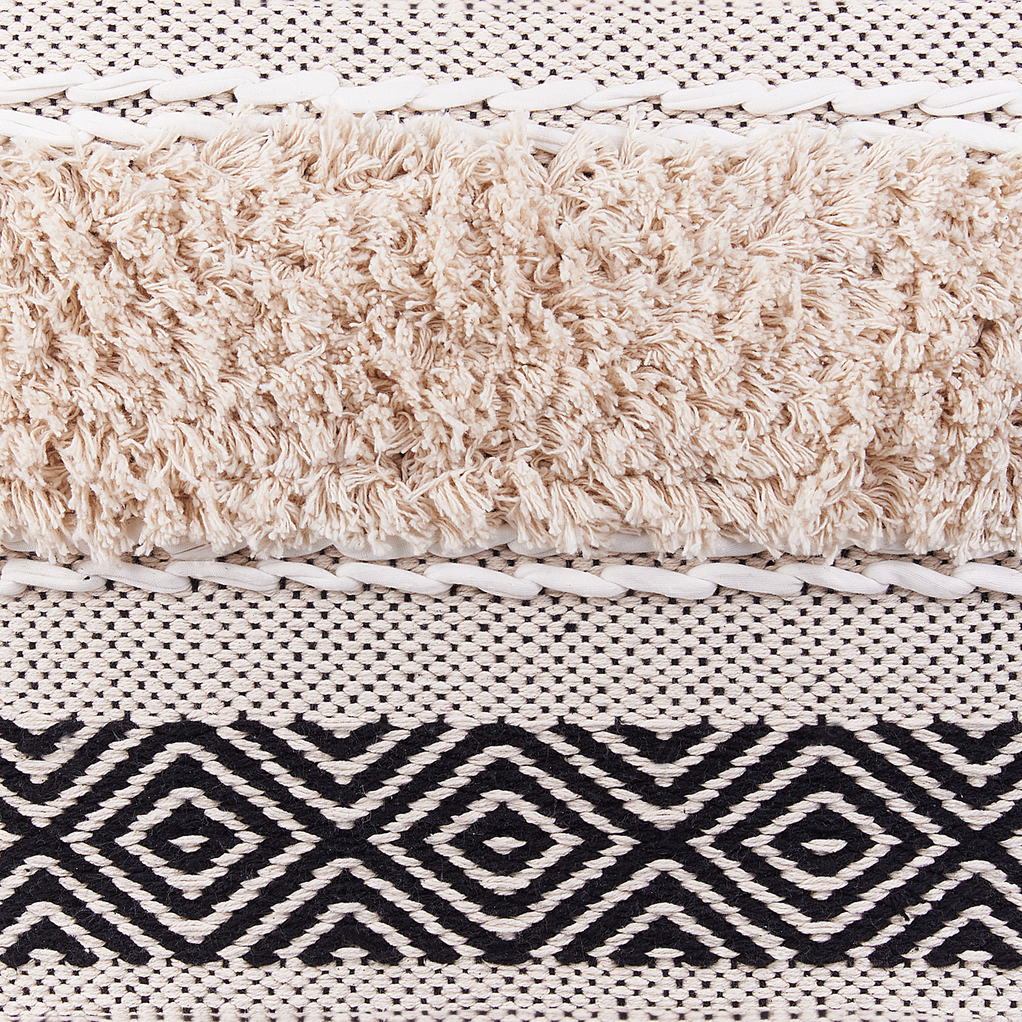 Pouffe Light Beige Cotton Geometric Pattern Boho Style