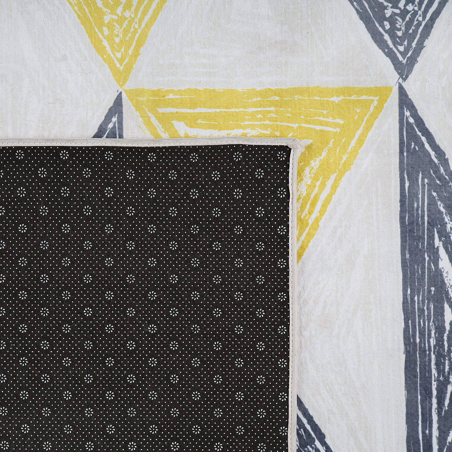 Grey and Yellow Printed Geometric Area Rug Low Pile 80 x 150