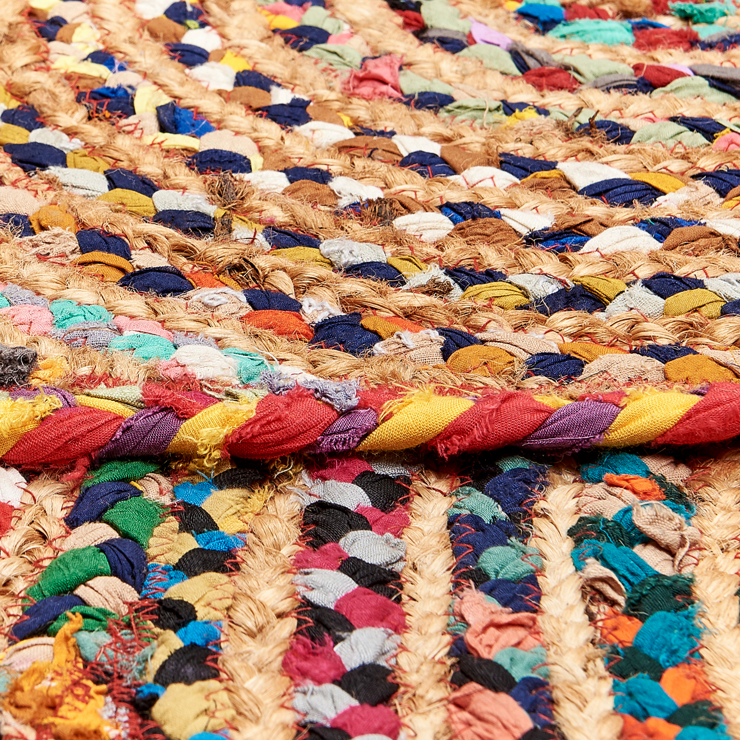 Home Modern Hippie Round Area Rug 140cm Multicoloured Braided Cotton For Bedroom And Living Room