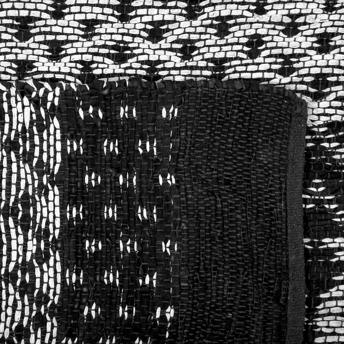 Hand Loomed Leather Rug Black White Rectangle 80 x 150