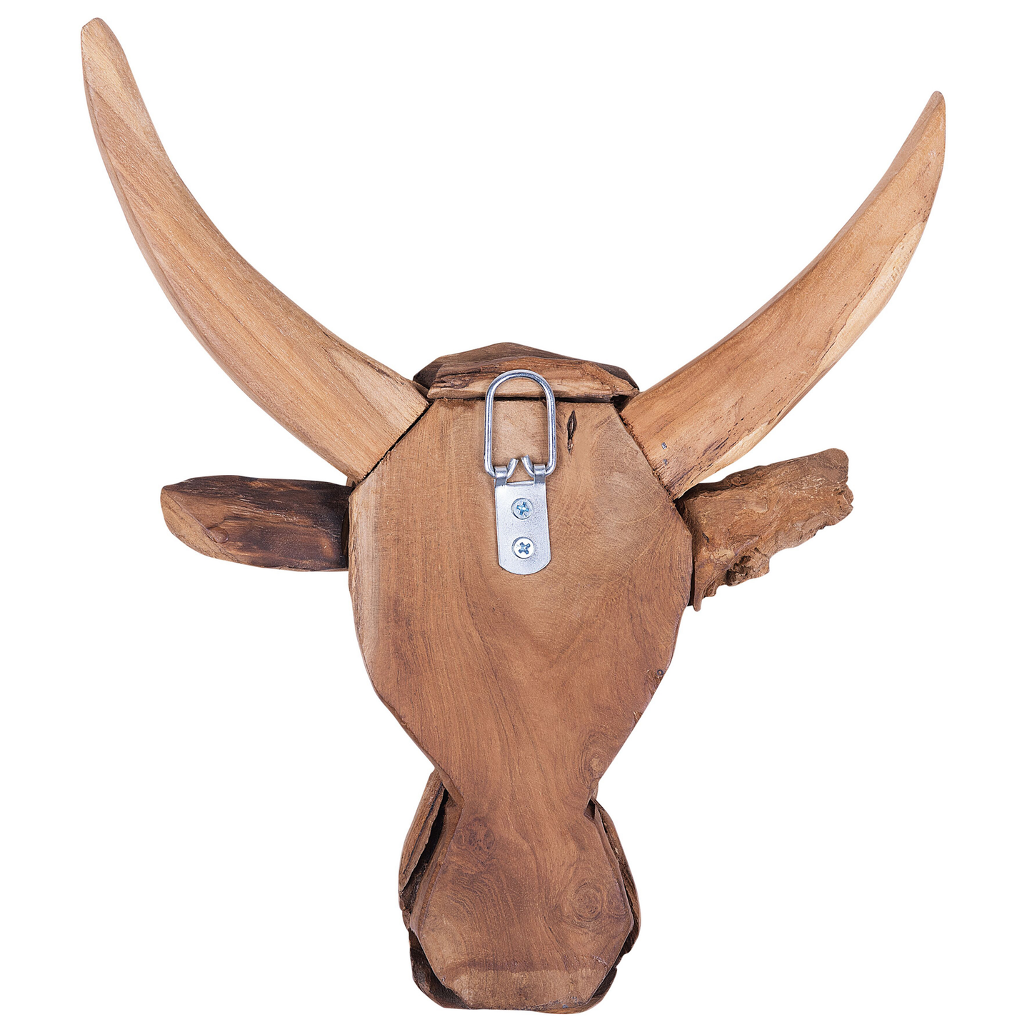Rustic Wall Bull Head Decor 34 x 28cm Handcrafted Southwest Inspired Light Brown Teak Wood