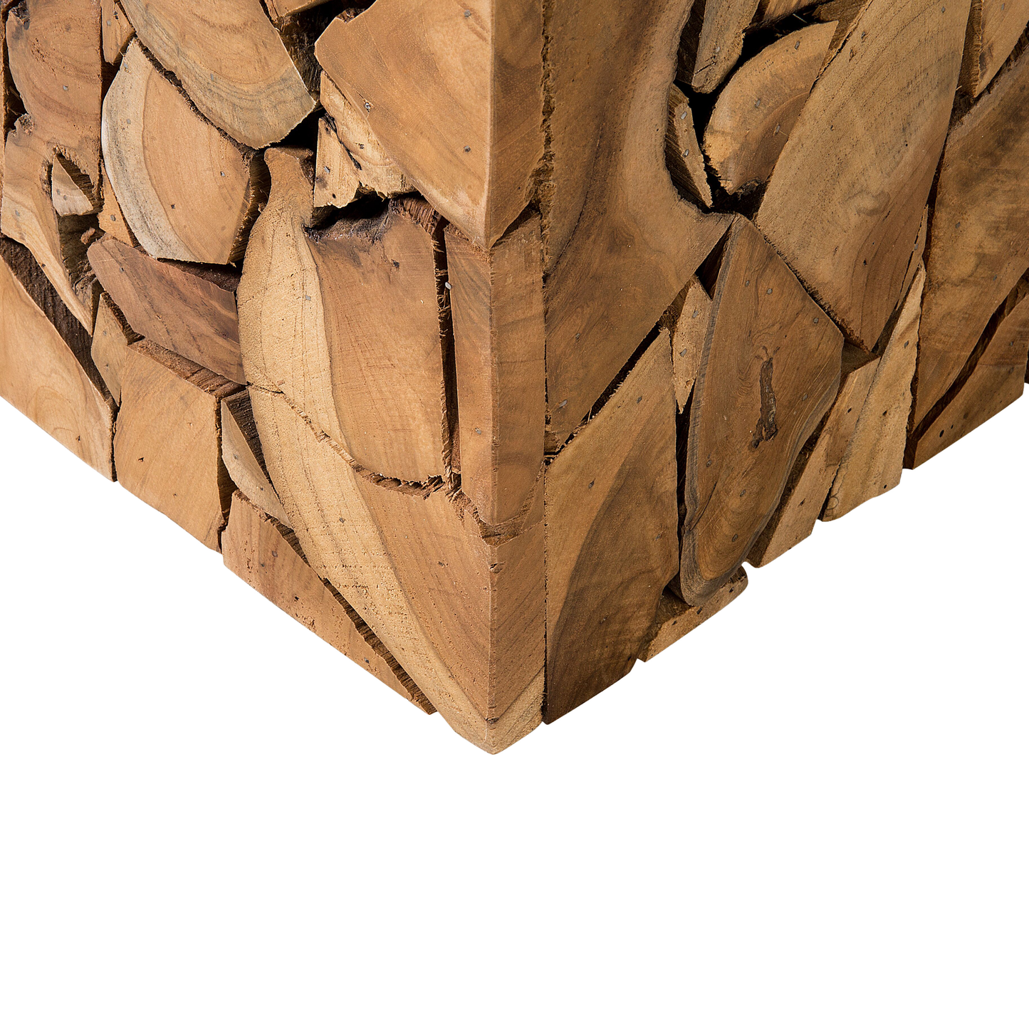Handcrafted Side Table 30 x 30cm Rustic Light Brown Teak Wood