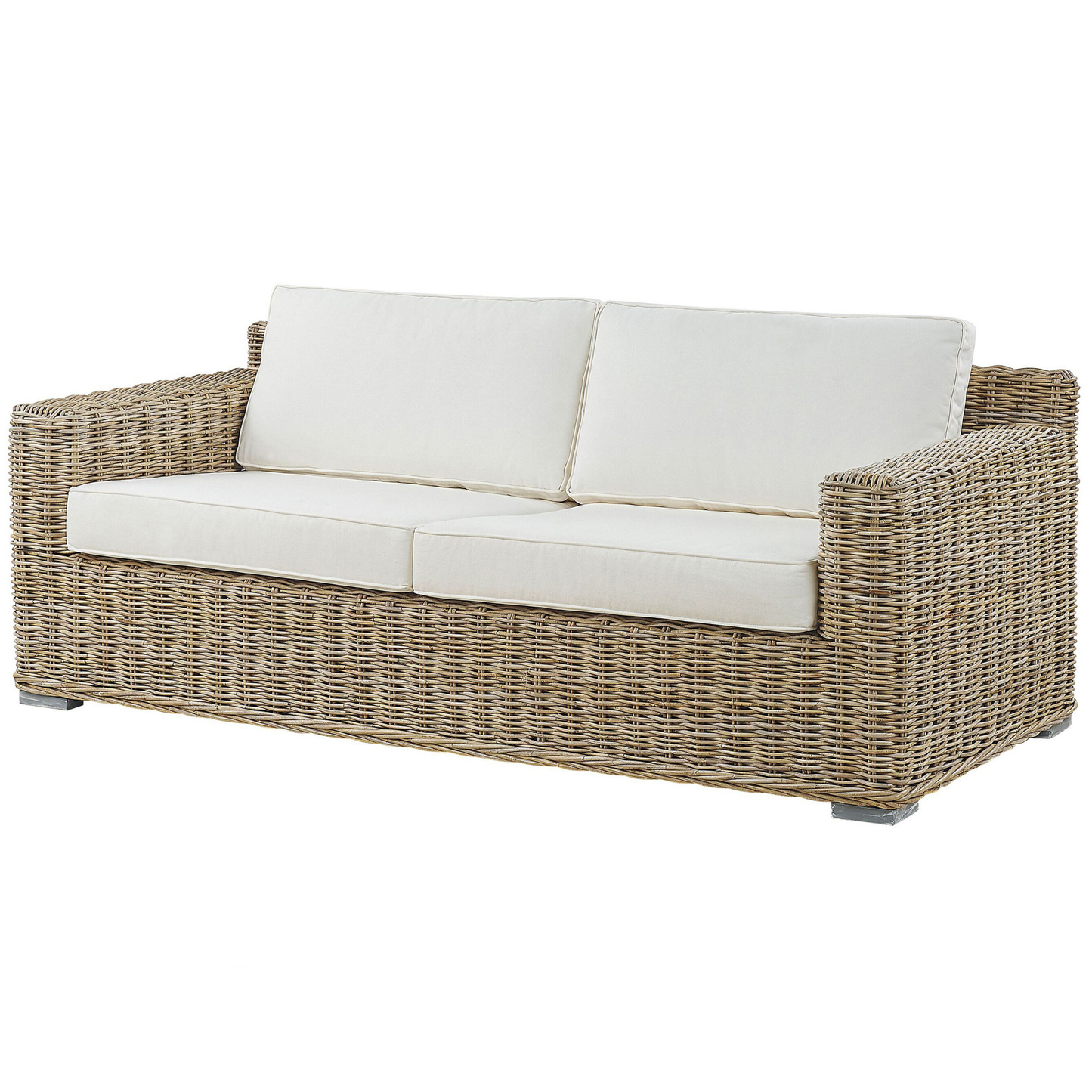 Garden Conversation Set Brown With White Cushions Rattan Outdoor 4 Seater