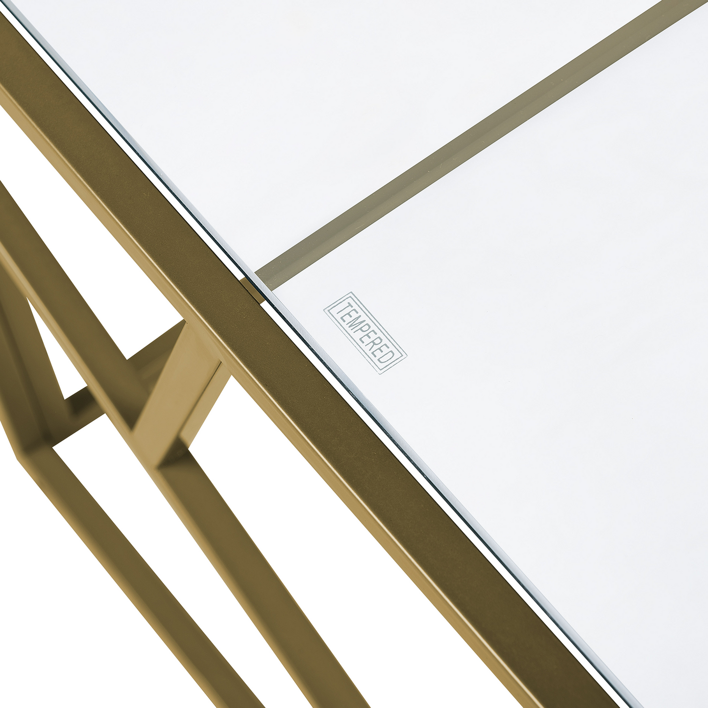 Design Coffee Table Gold Metal Frame Glass Top Geometric 100 x 50cm