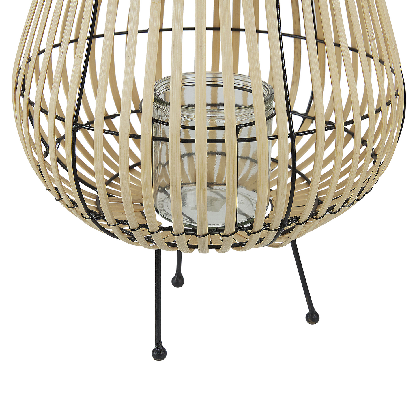 Lantern 44cm Light Brown Wood Candle Holder Standing Decoration For Boho Living Room