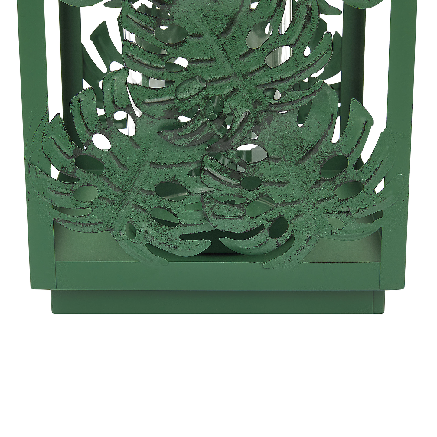 Lantern Green Metal 25cm Glass Candle Holder Monstera