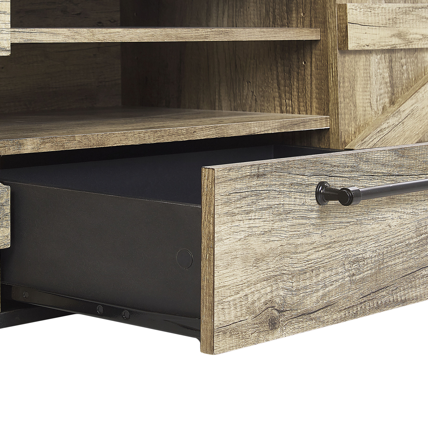 TV Stand Barn Style 43cm Light Brown and Black Particle Board with Cabinet and Drawer