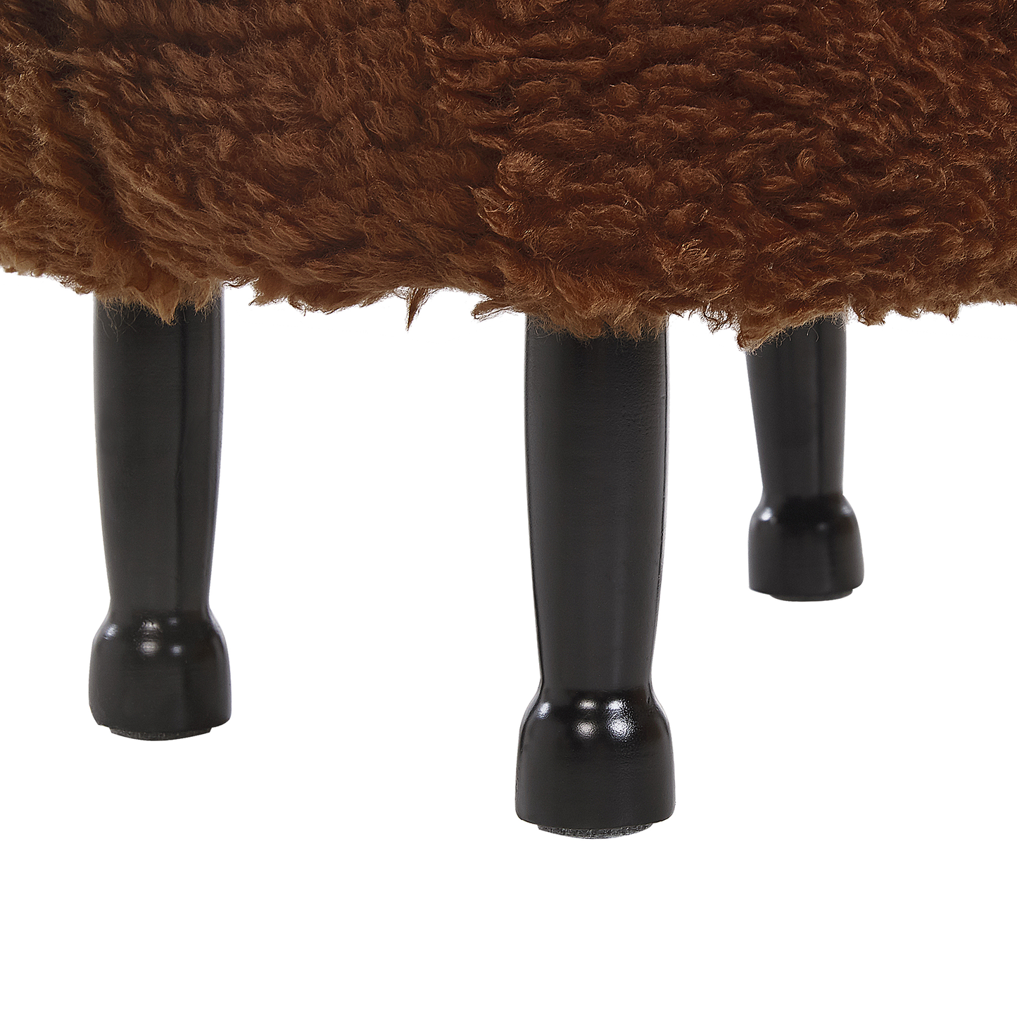 Kids Animal Stool Brown Faux Fur Footstool with Wood Legs