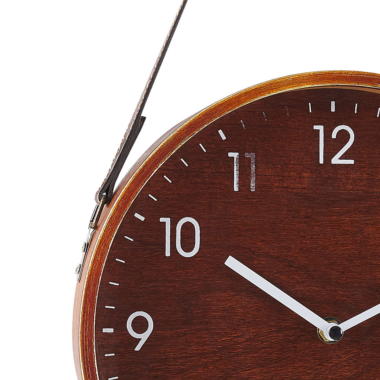 Heritage Home Wall Clock Brown MDF Faux Leather Vintage 26 cm