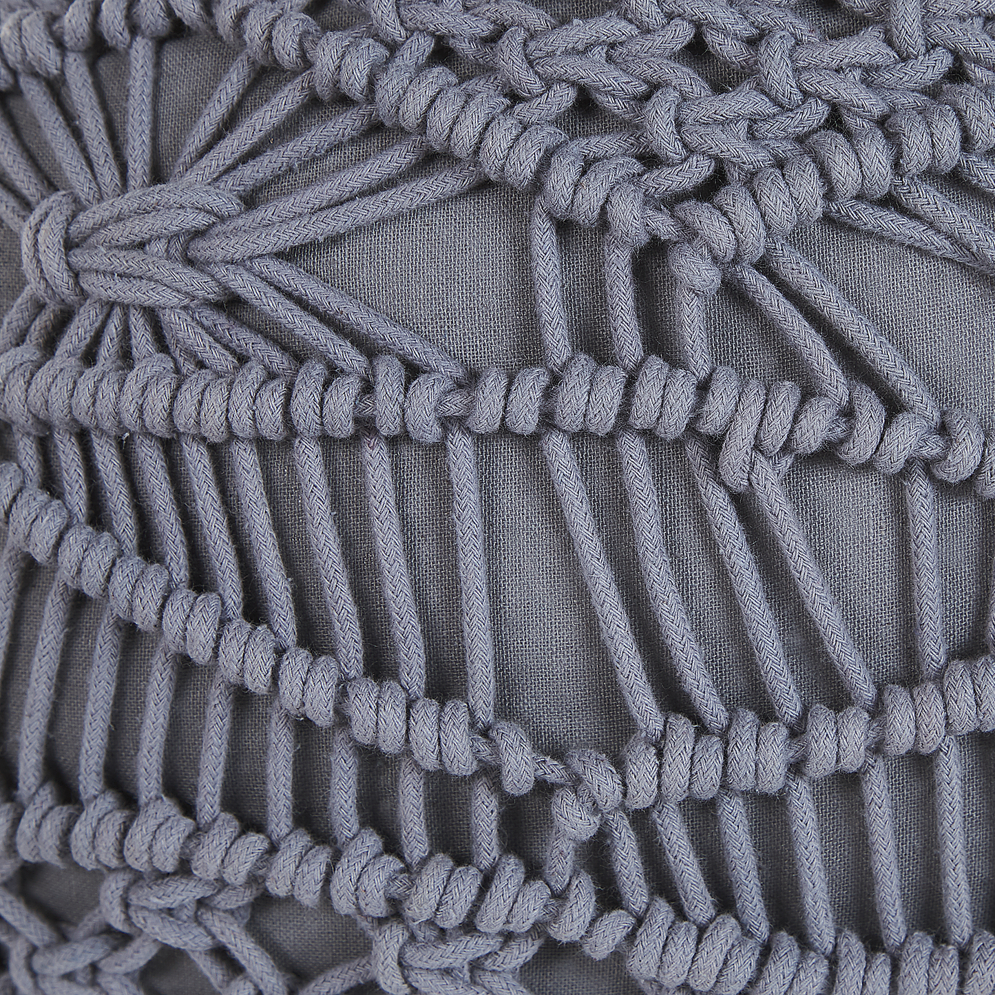Knitted Pouffe Chunky Crochet Grey Cotton Round Footstool