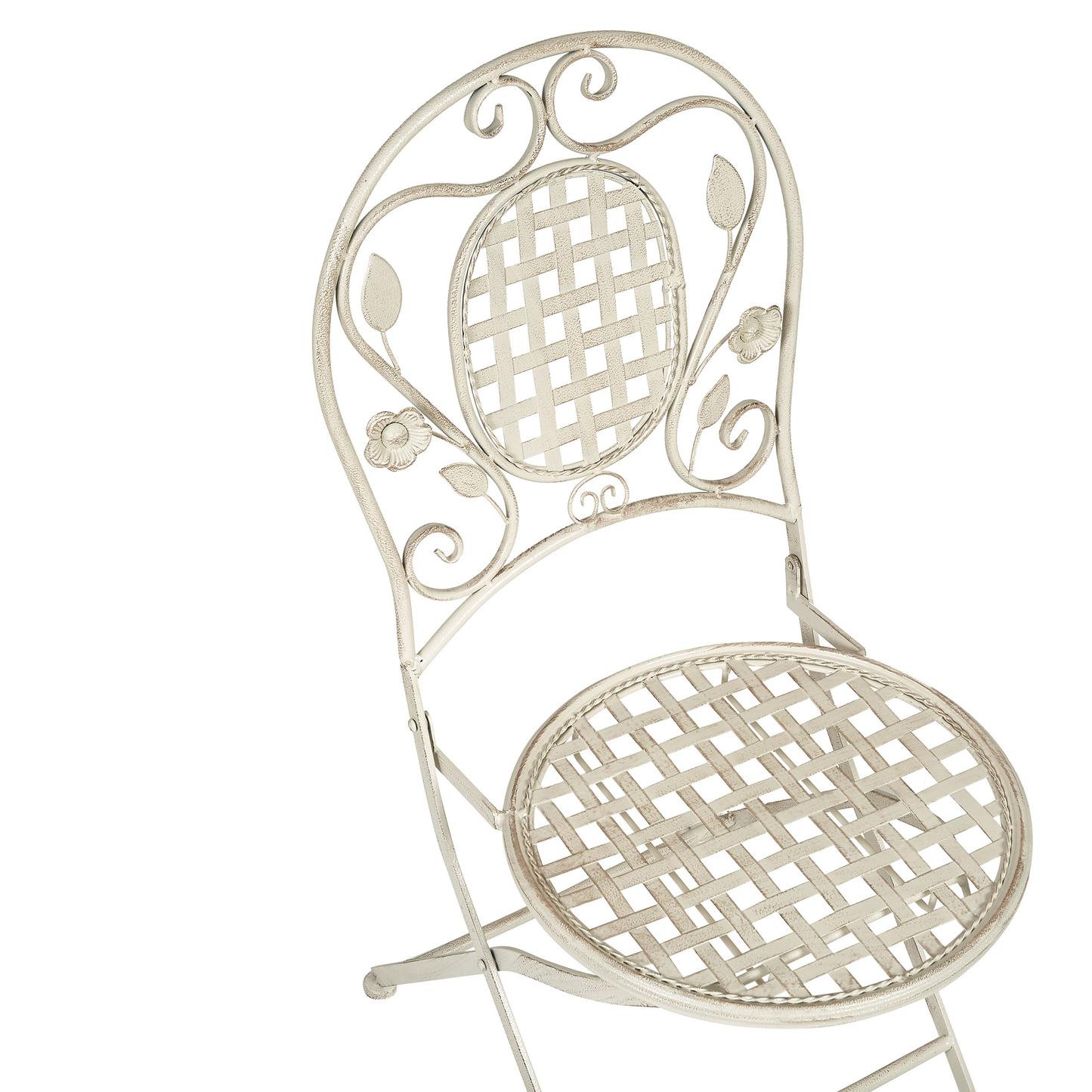 Provencal Co Garden Chair Set 2 Distressed Off White Foldable Iron