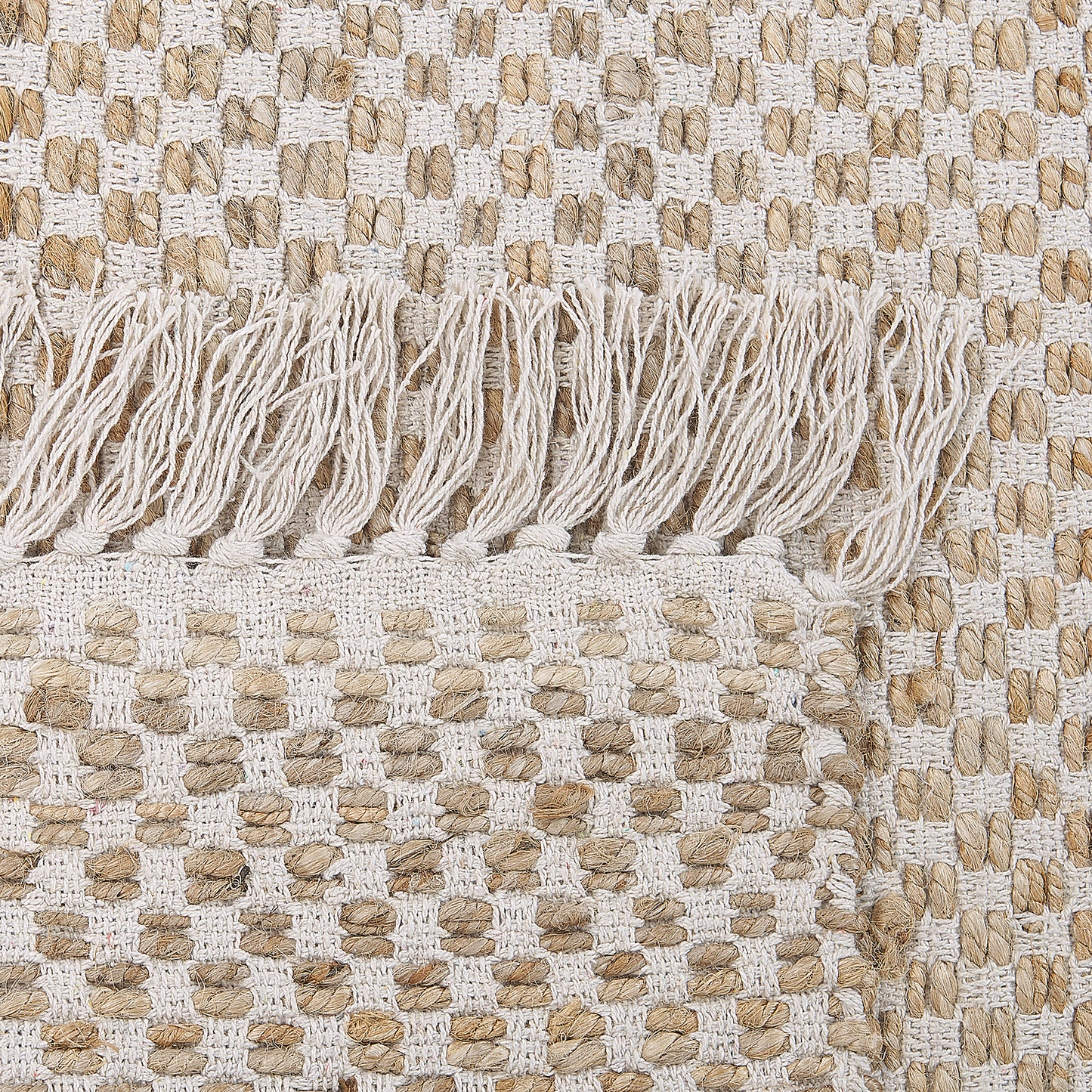 Beige Jute Cotton Area Rug 140 x 200cm Fringed Handwoven