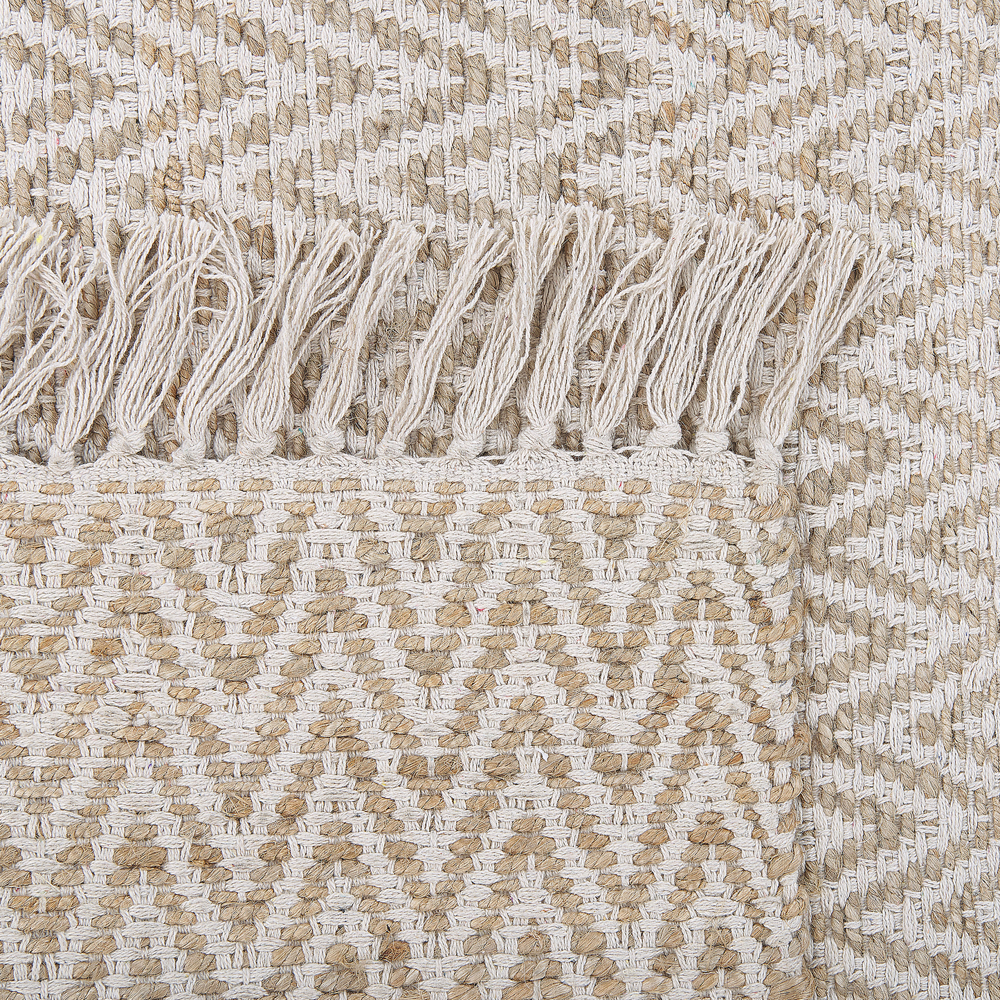 Handwoven Beige Jute Cotton Area Rug 140 x 200cm Fringed