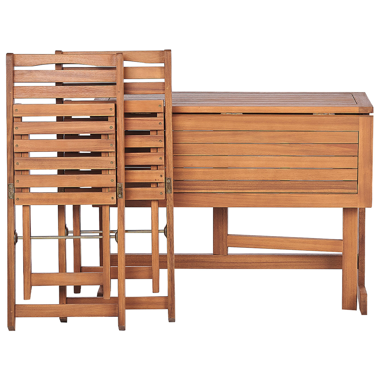 Acacia Wood Bistro Set Light Colour Extending Table With Two Folding Chairs 80 x 95cm Rustic Balcony Garden