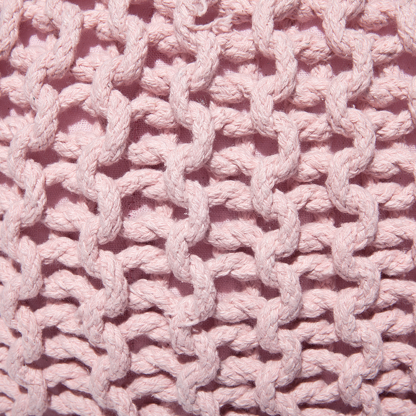 Pink Knitted Cotton Bead Filling Pouf Ottoman 50 x 35cm