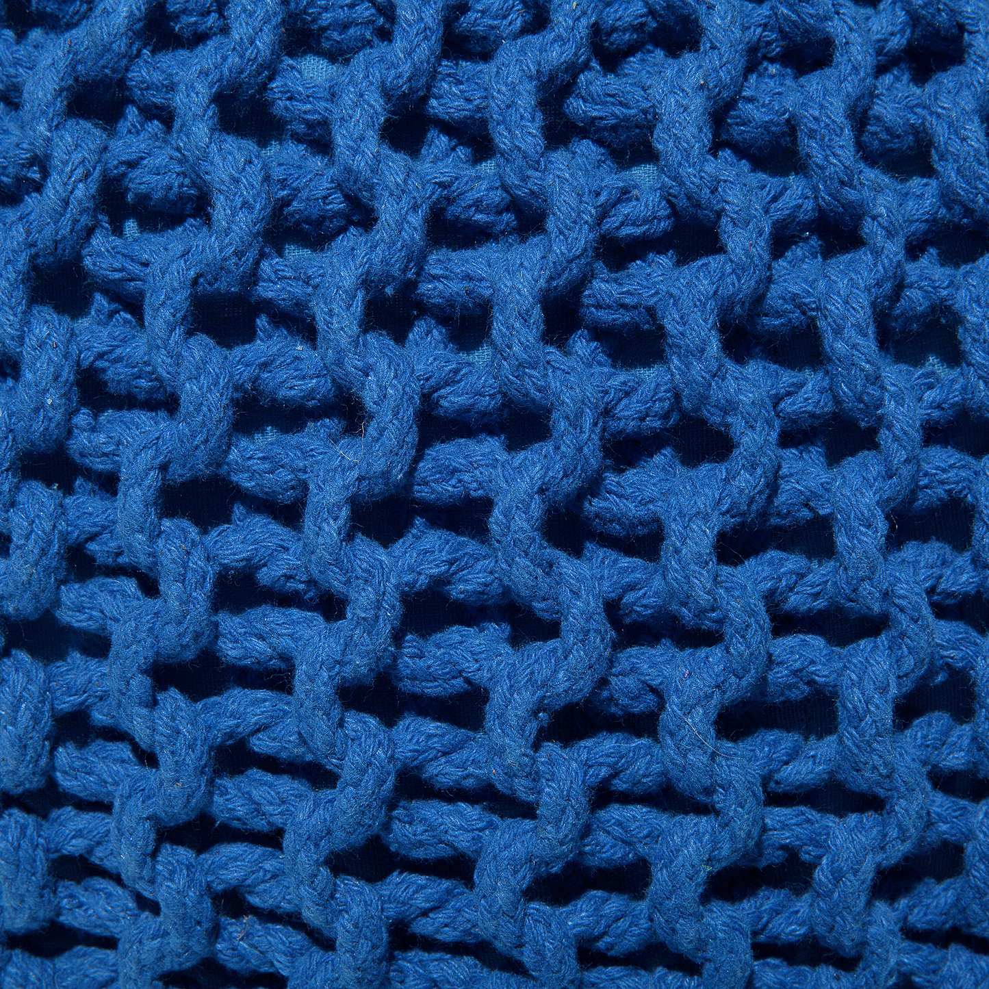 Knitted Blue Pouf Ottoman 50 x 35cm Round Footstool