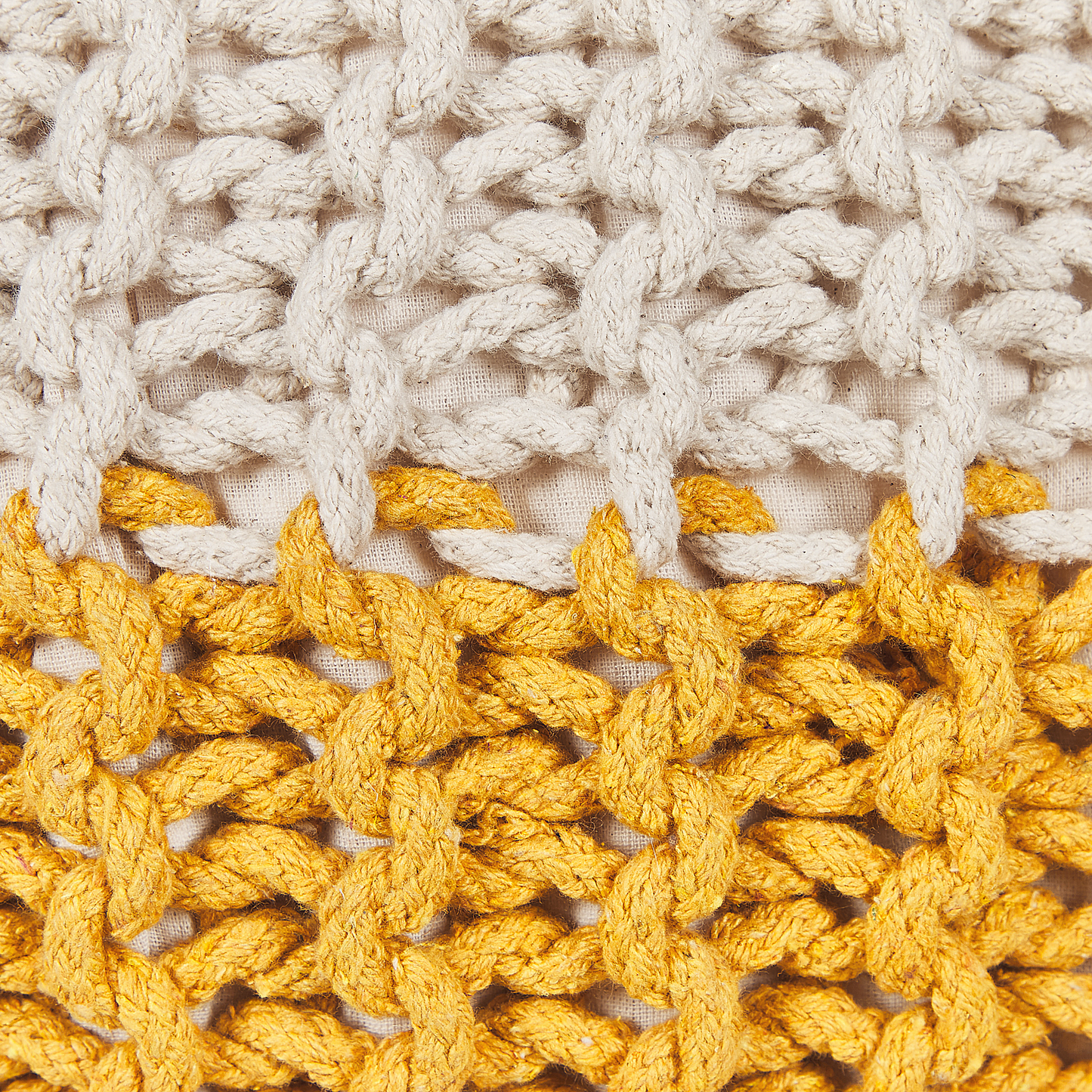 Pouf Ottoman Yellow Beige Knitted Footstool 50 x 35cm