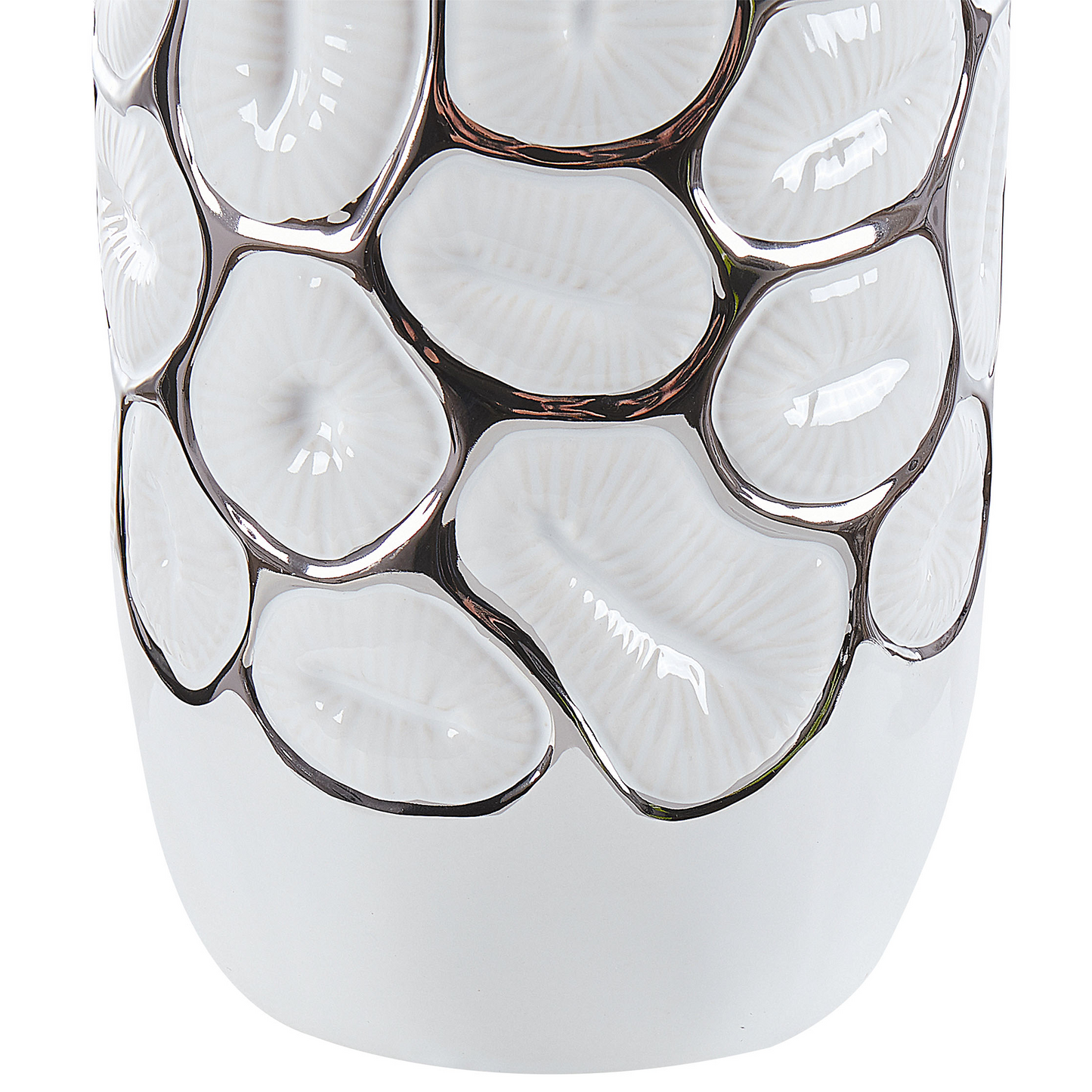 Flower Vase 28cm White Stoneware With Silver Embossed Detail For Elegant Tablescape Centrepiece