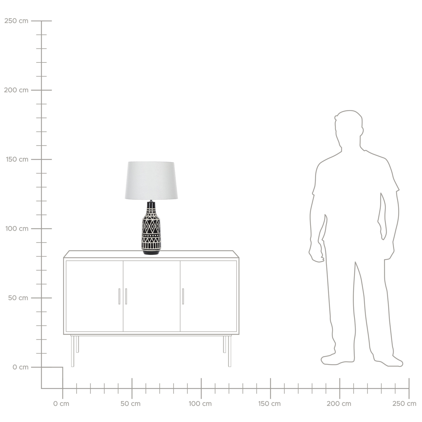 Ethnic Home Table Lamp Black Ceramic Base 68cm White Fabric Shade Classic Bedside Light