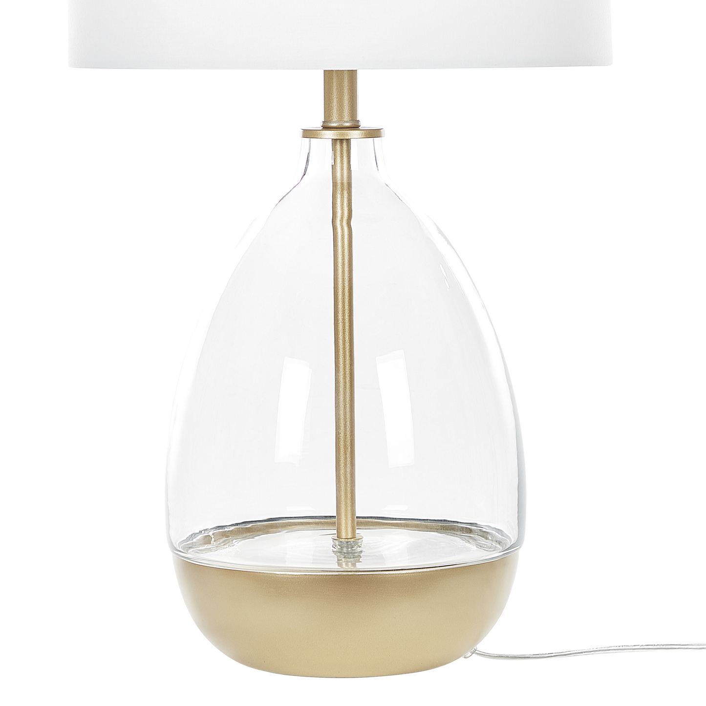 Table Lamp White Clear Glass Base With Gold Accents White Empire Shade Bedside Light