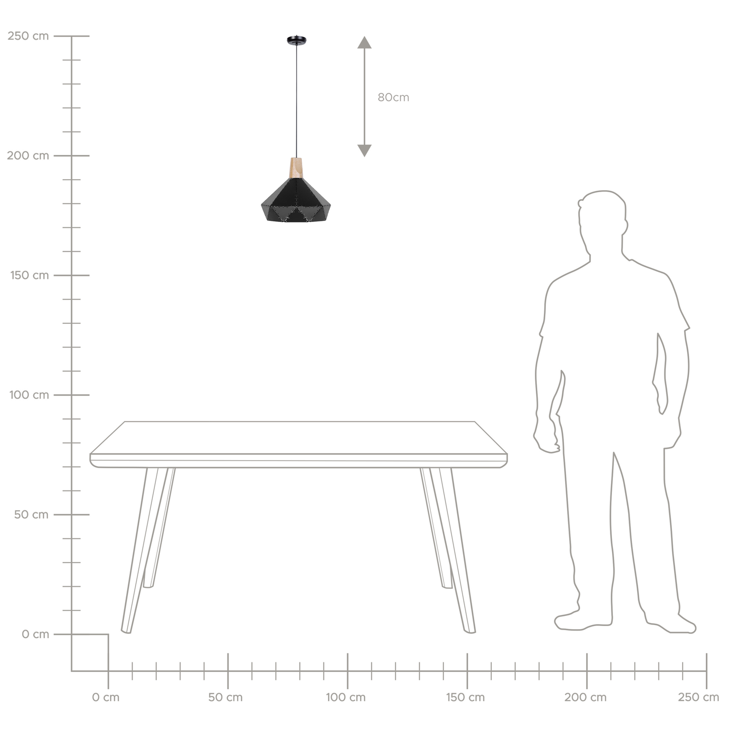 Pendant Lamp Geometric Black Metal With Oak Wood