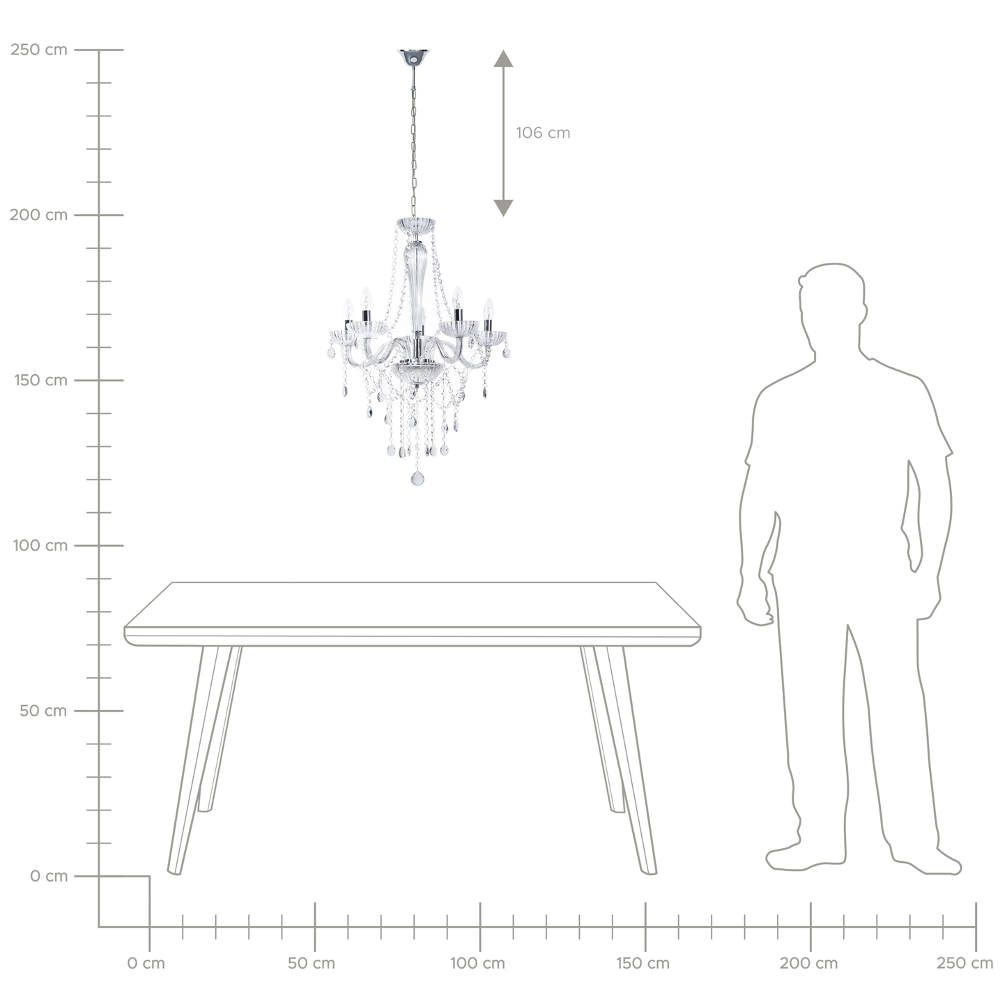 Ceiling Lamp Silver Crystal 185cm High Gloss 5 Lights