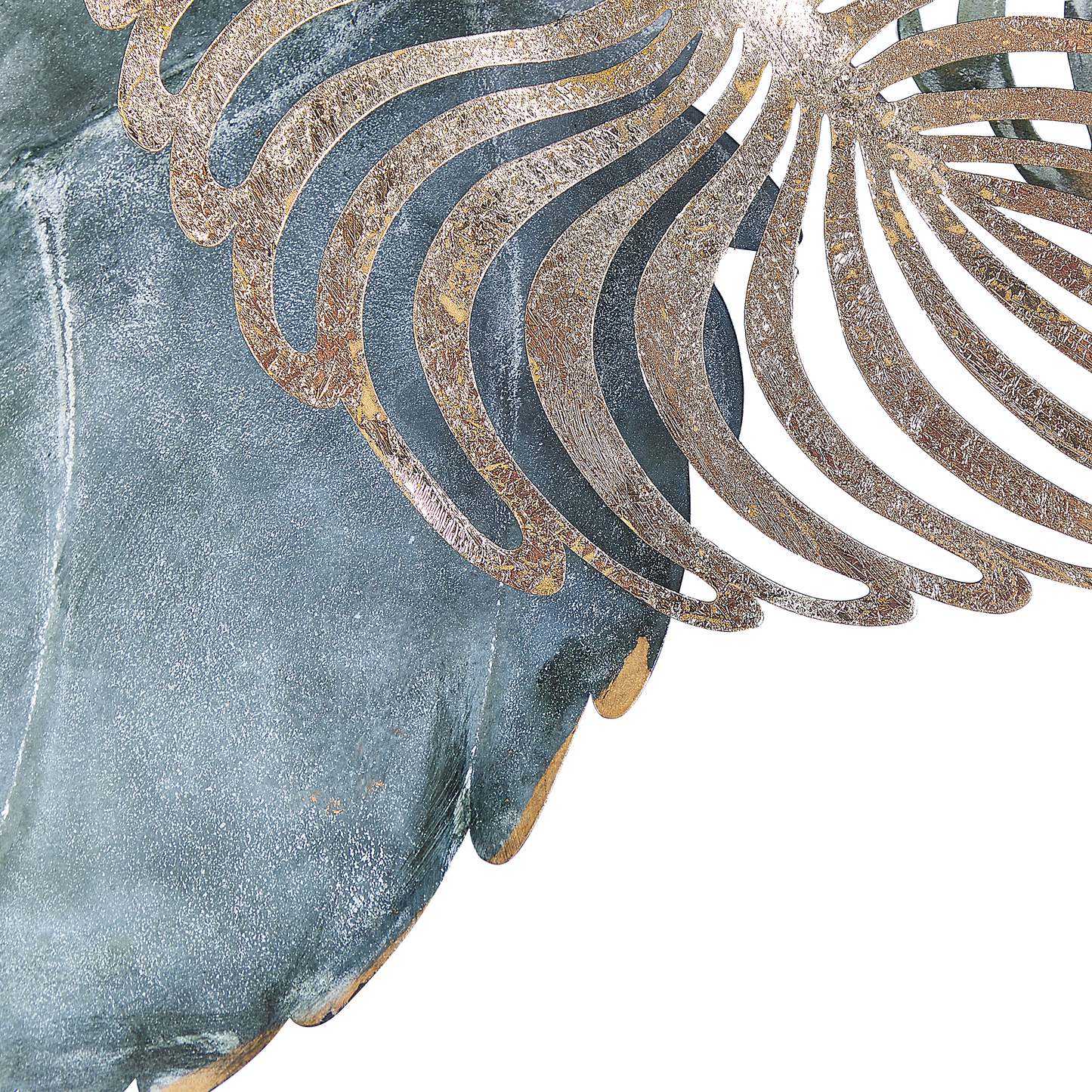 Gold Teal Iron Wall Sculpture 88 x 55cm Leaves Nature Inspired Boho Modern Decor