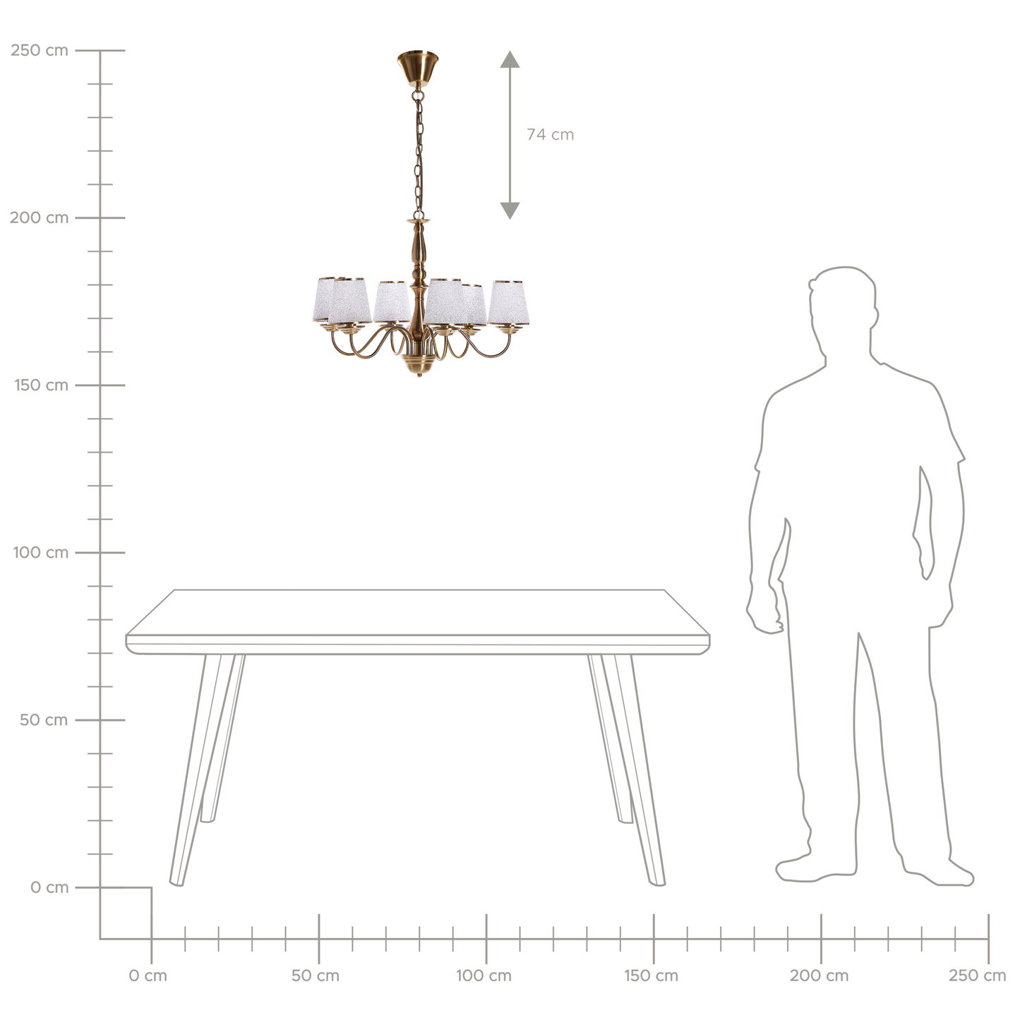6 Light Brass Chandelier With Emperor Acrylic Shades