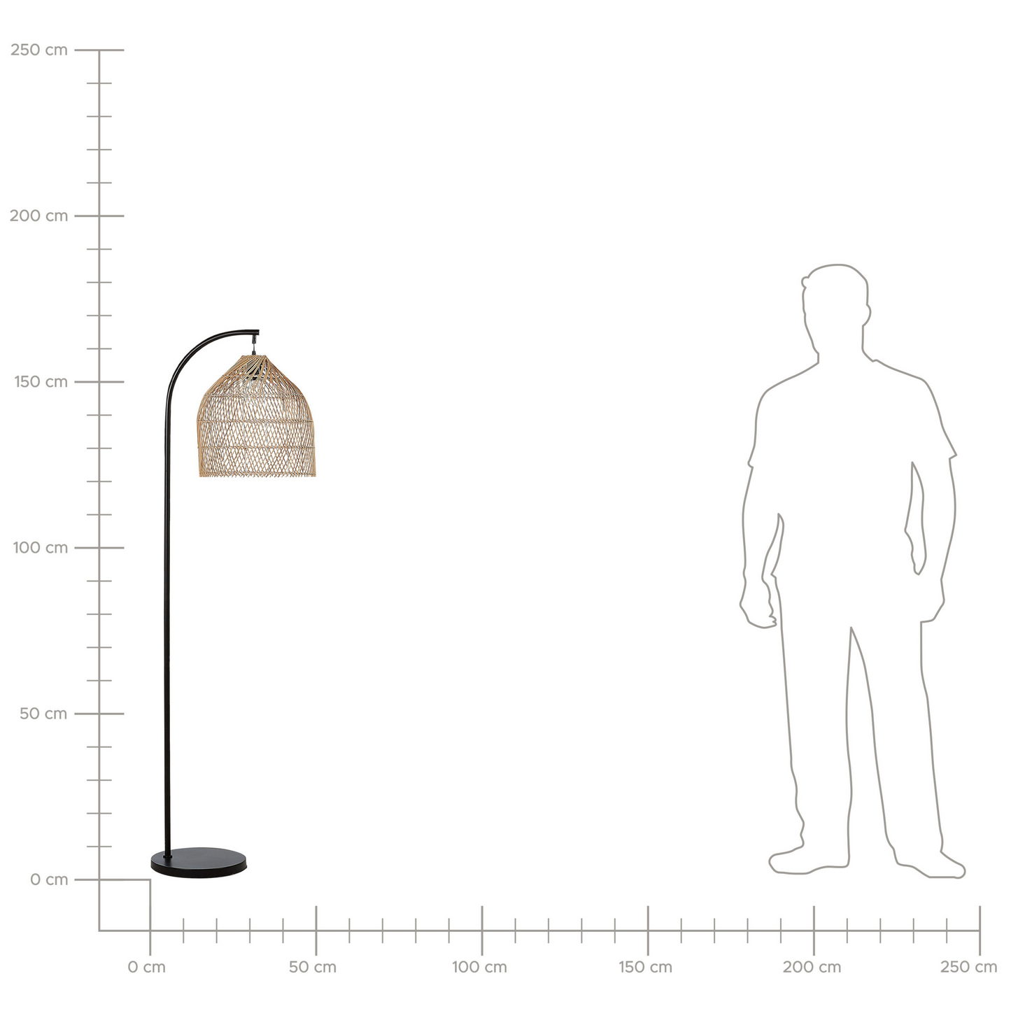 Floor Lamp 165cm Natural Beige Rattan Shade Metal Arm