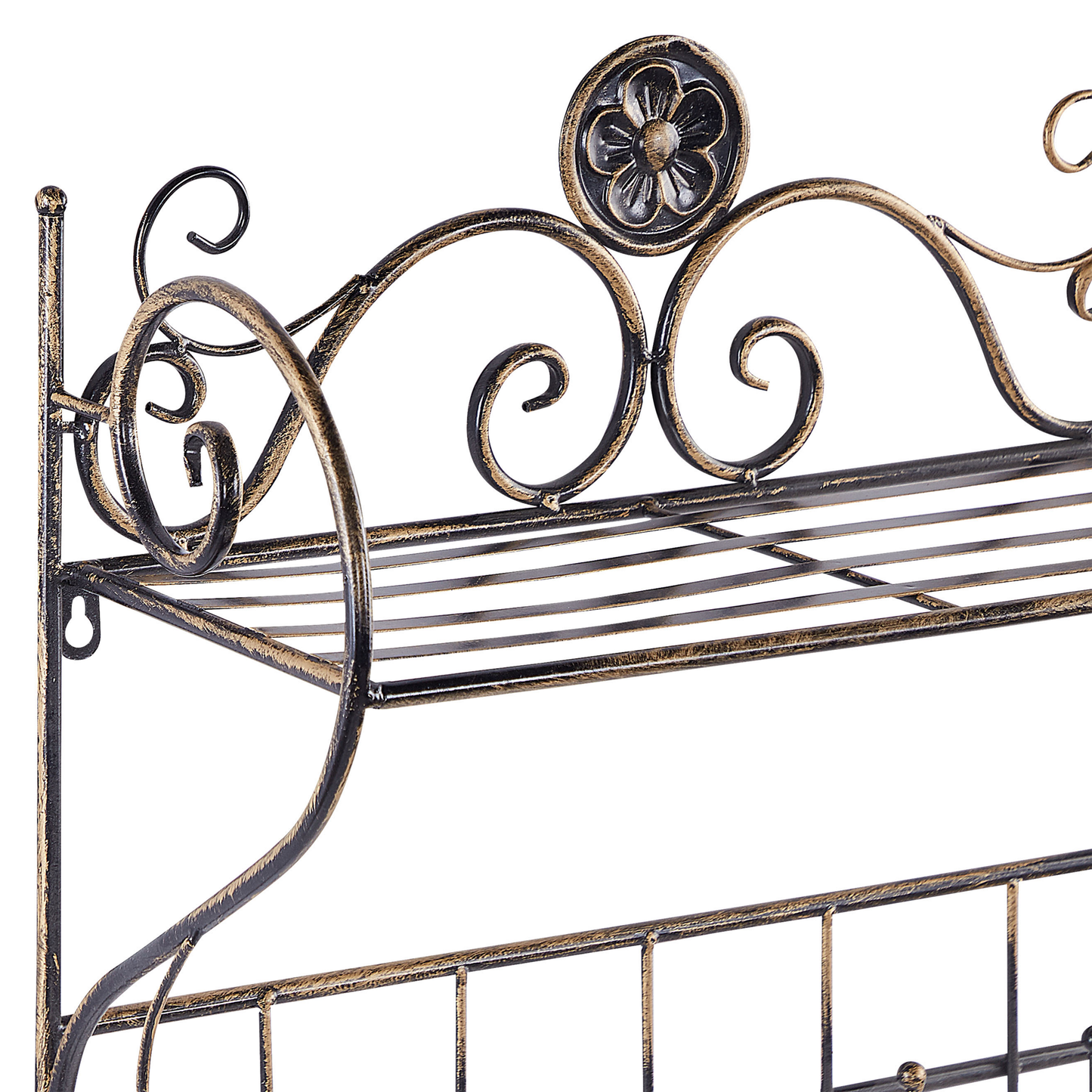 Vintage Bathroom Wall Shelf Black Metal 42 x 47cm Hooks