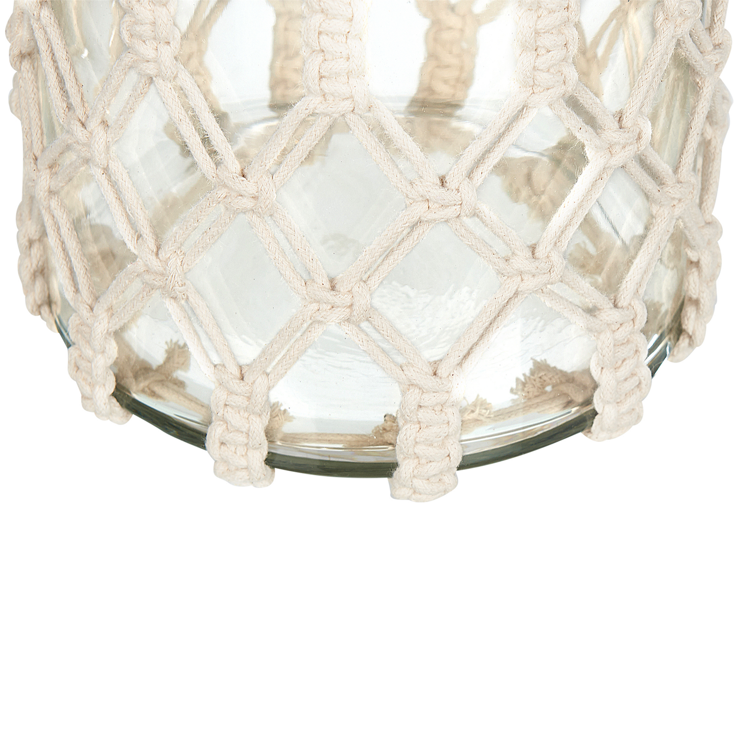 Lantern Off White Glass 28 x 16cm Macrame Rope Candle Holder