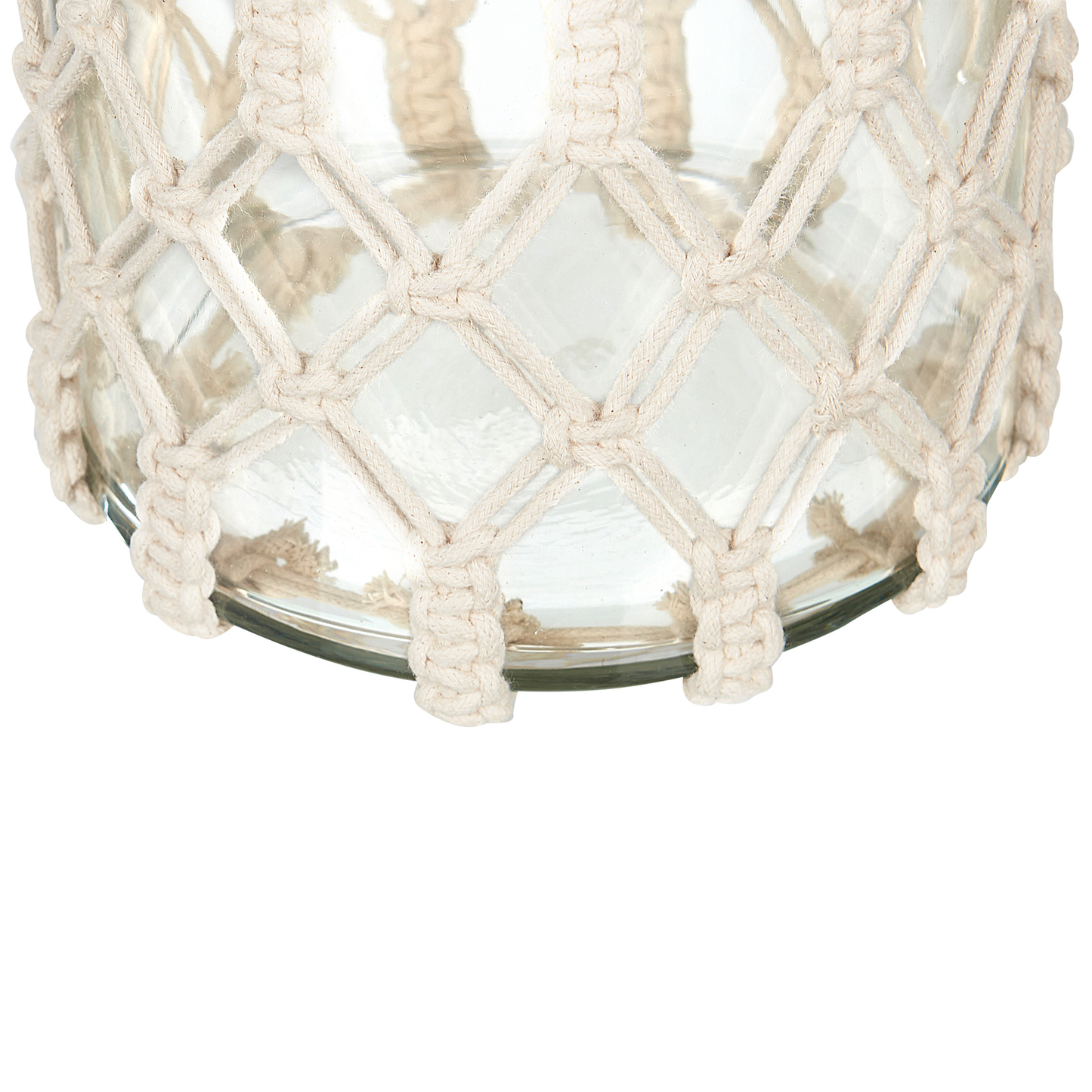 Lantern Co Off-White Glass 31 x 20cm Macrame Rope Handle Jar Candle