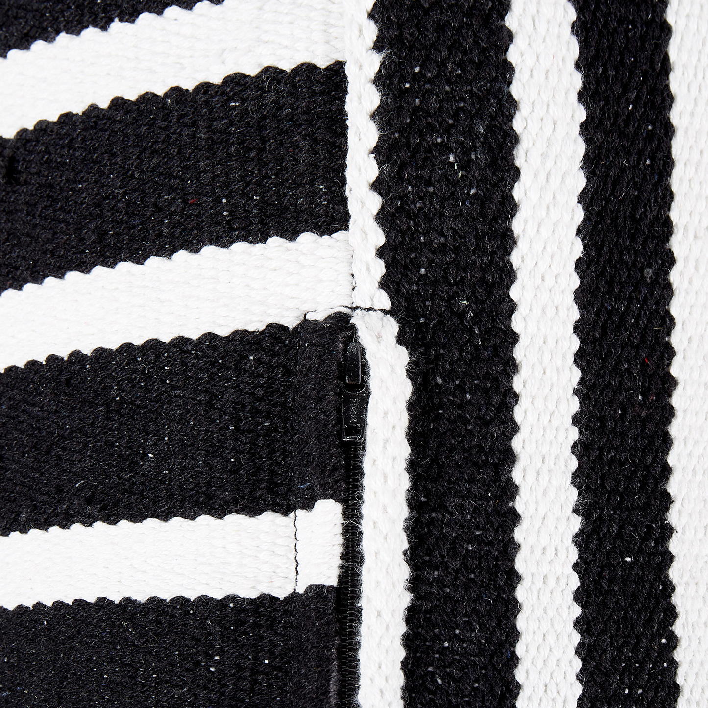 Boho Cotton Floor Cushion 50 x 50 x 20cm Black White Striped Pouffe For Living Room Cozy Accent