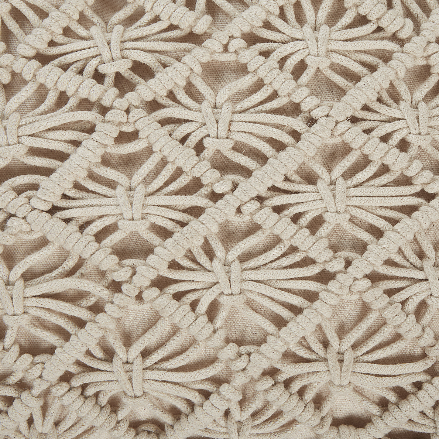 Floor Cushion Macrame Pattern Textured Beige Cotton 50 x 50 x 20cm Square Pouffe