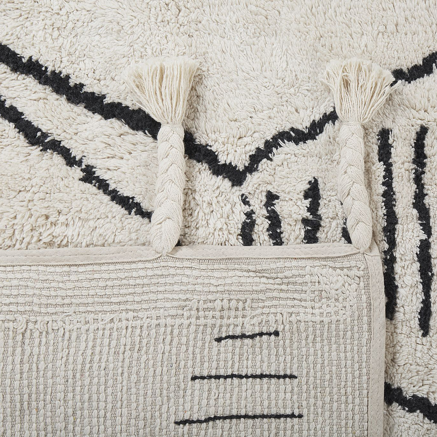 Rug Off White Black Cotton 160 X 230cm Geometric Pattern Tassels Oriental
