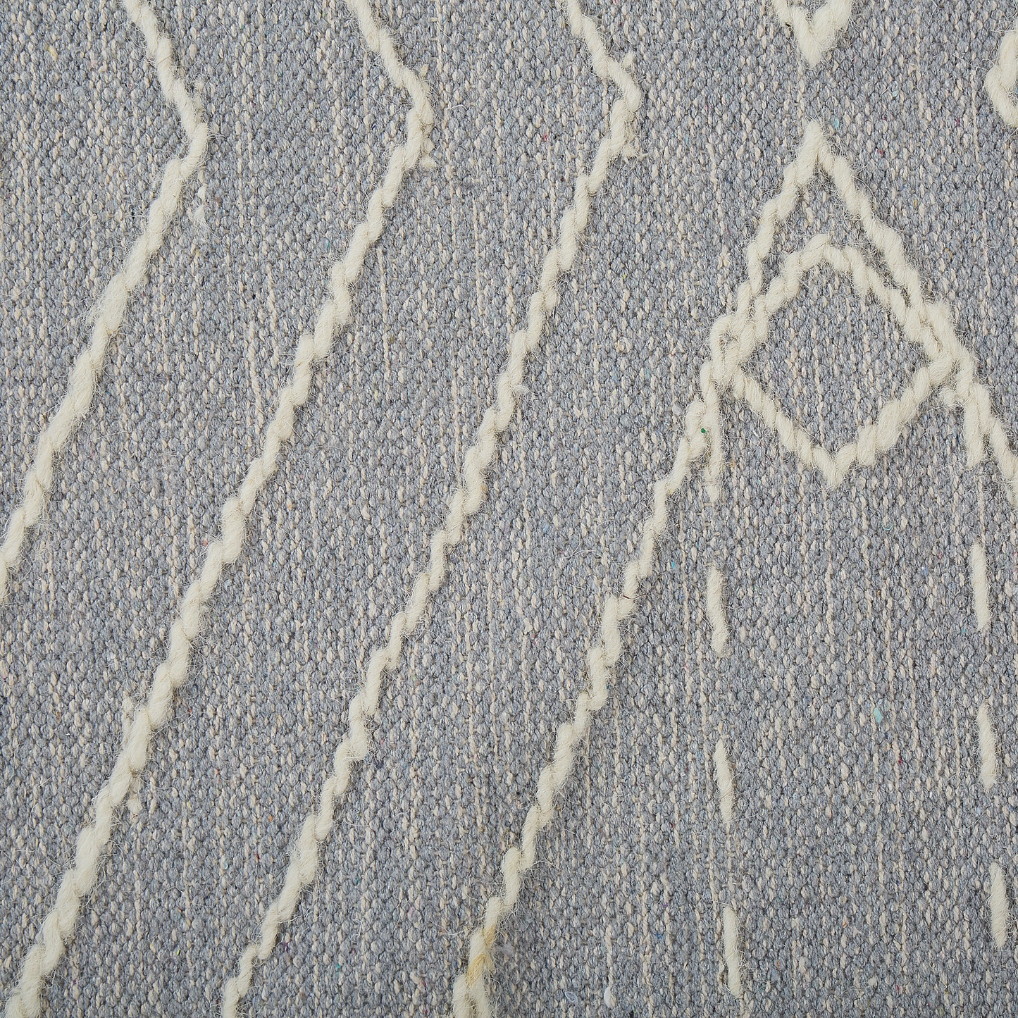 Runes Oriental Rug Off White Grey Cotton Wool 80 x 150cm Geometric Pattern Tassels