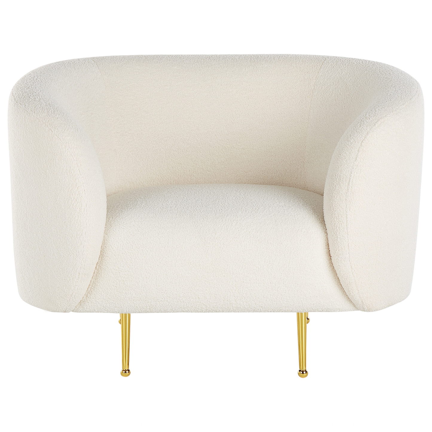 Living Room Set White Boucle Gold Legs 3 Seater Sofa