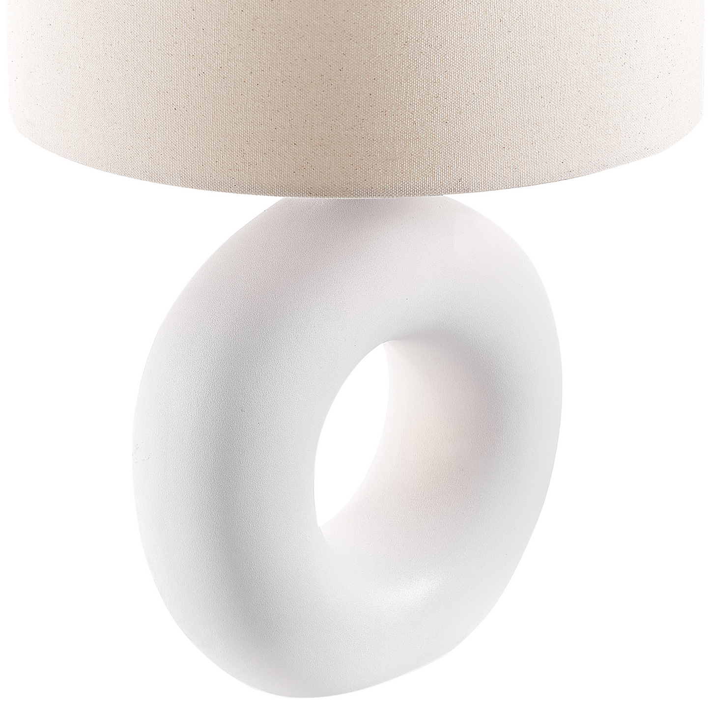 Table Lamp White Ceramic Base Beige Fabric Shade Bedside