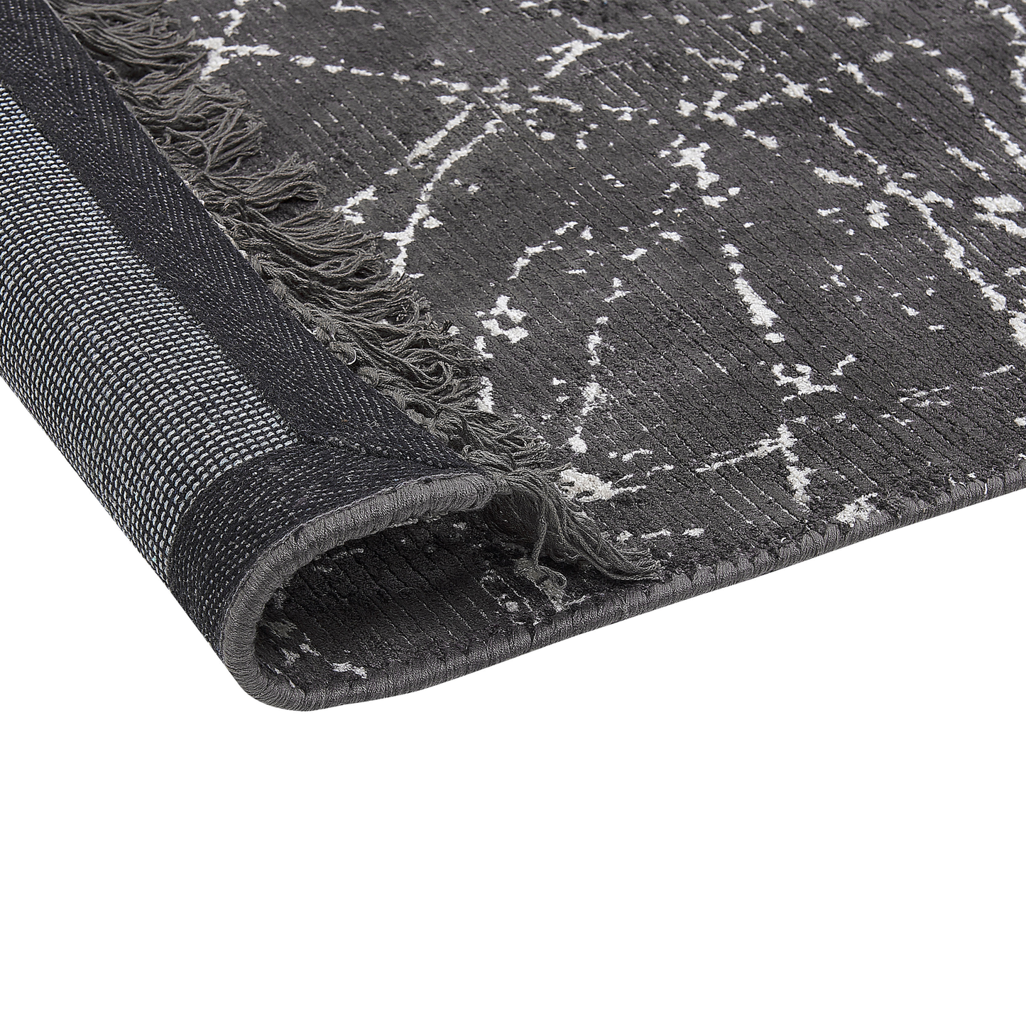 Modern Glam Area Rug Dark Grey Viscose With Cotton Backing And Fringes 80 x 150cm