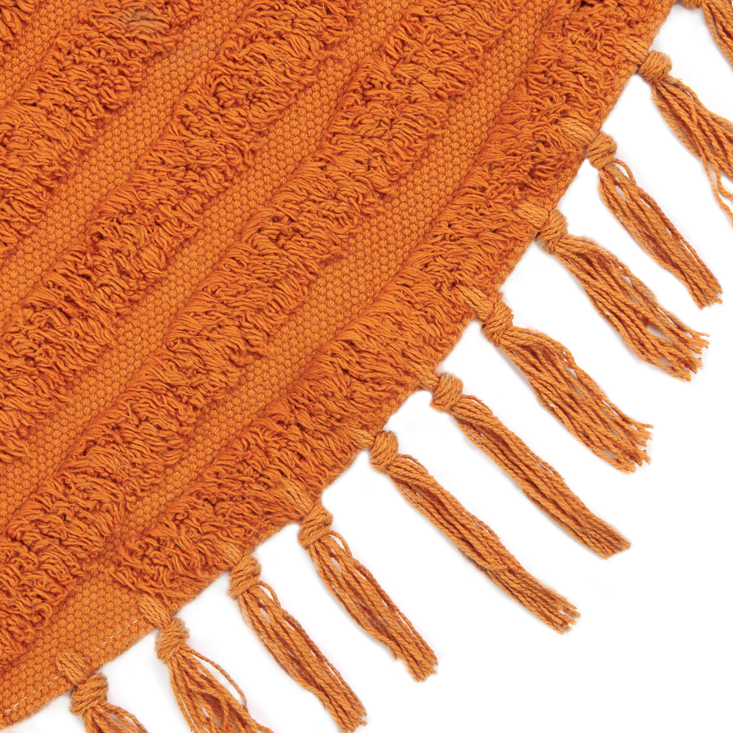 Orange Cotton Round Rug 140cm Tufted Fringe Boho Living Room