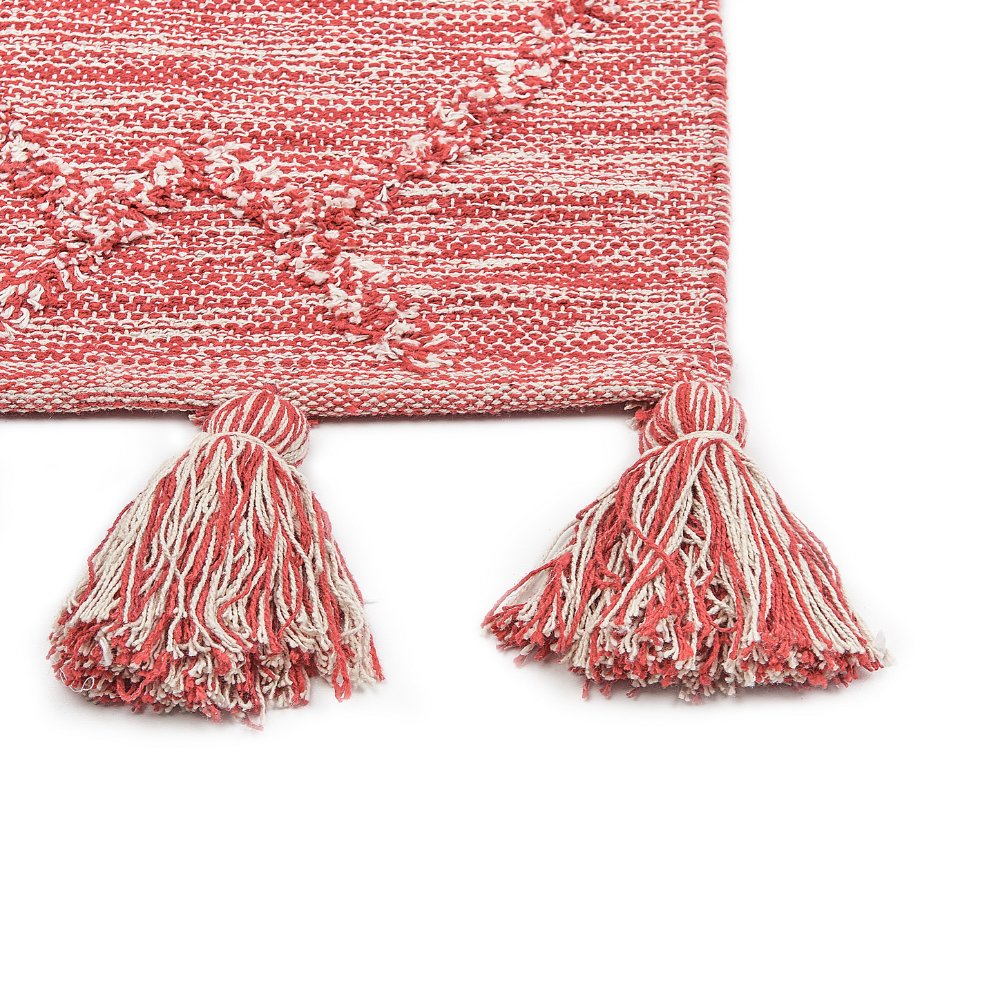 Cotton Area Rug 160 X 230cm Red and White Thick Weave With Decorative Tassels