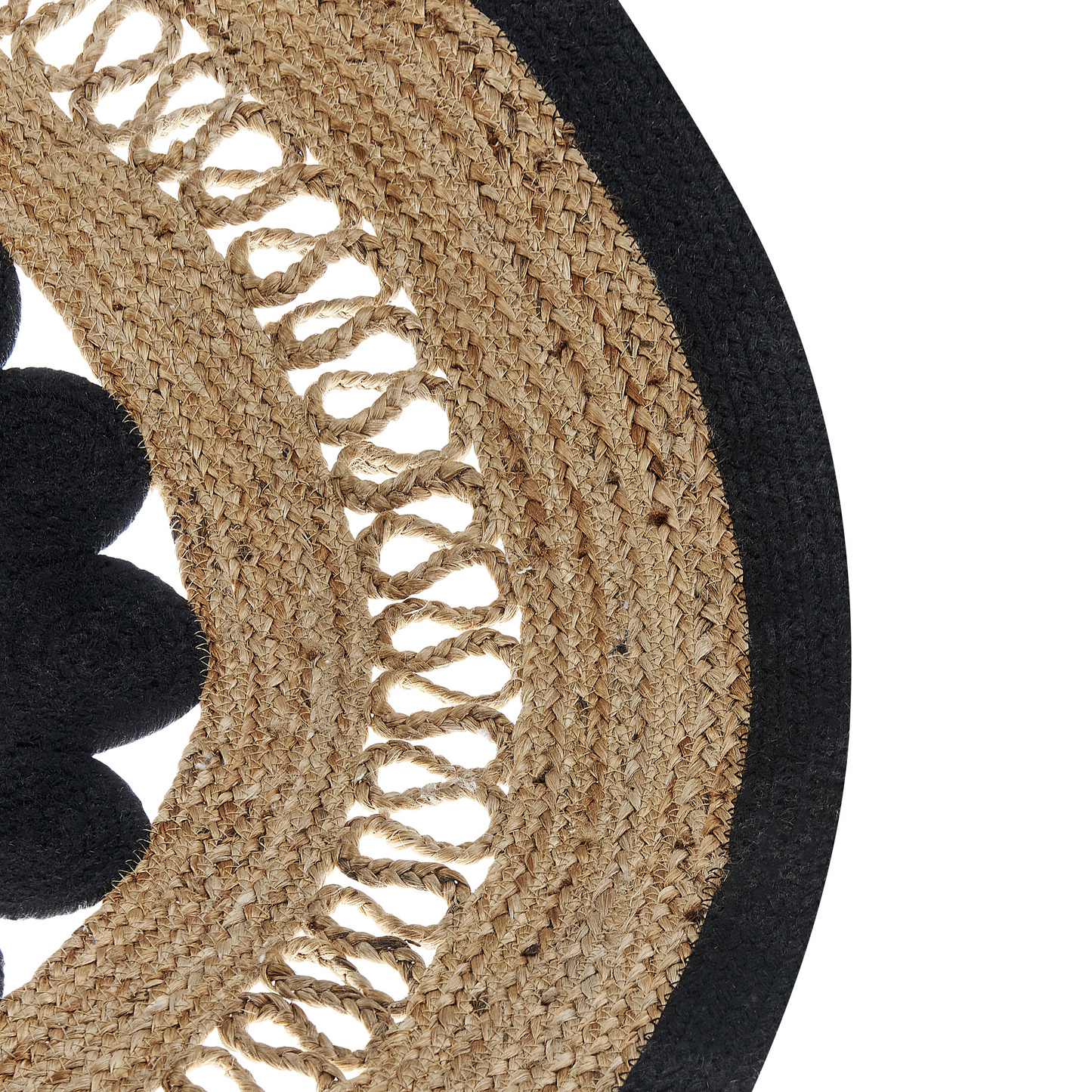 Name Jute Area Rug Round 120cm Beige Black Braided Natural Boho Rustic Living Room