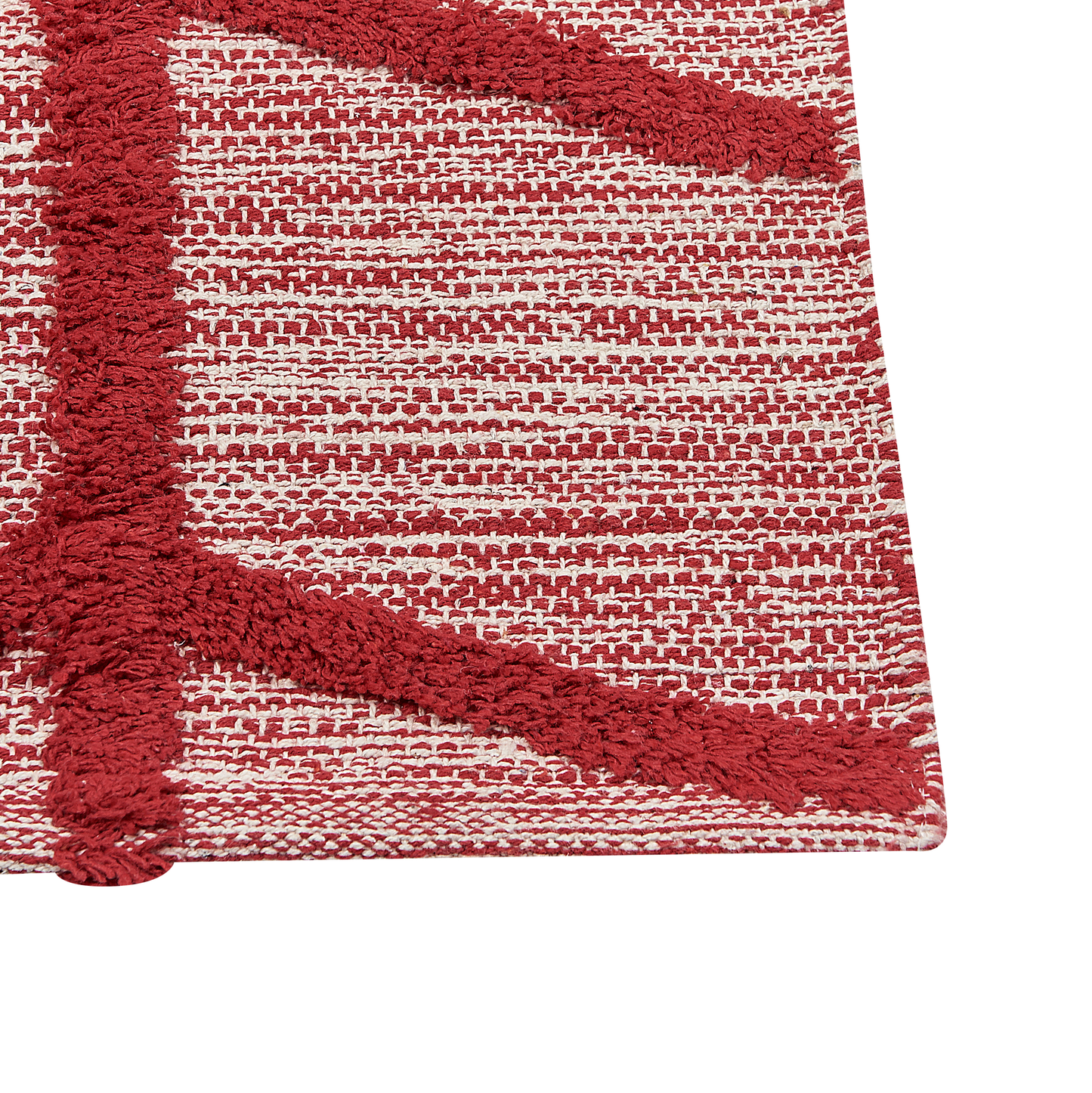 Red Cotton Area Rug 80 x 150cm Hand Tufted Geometric Boho